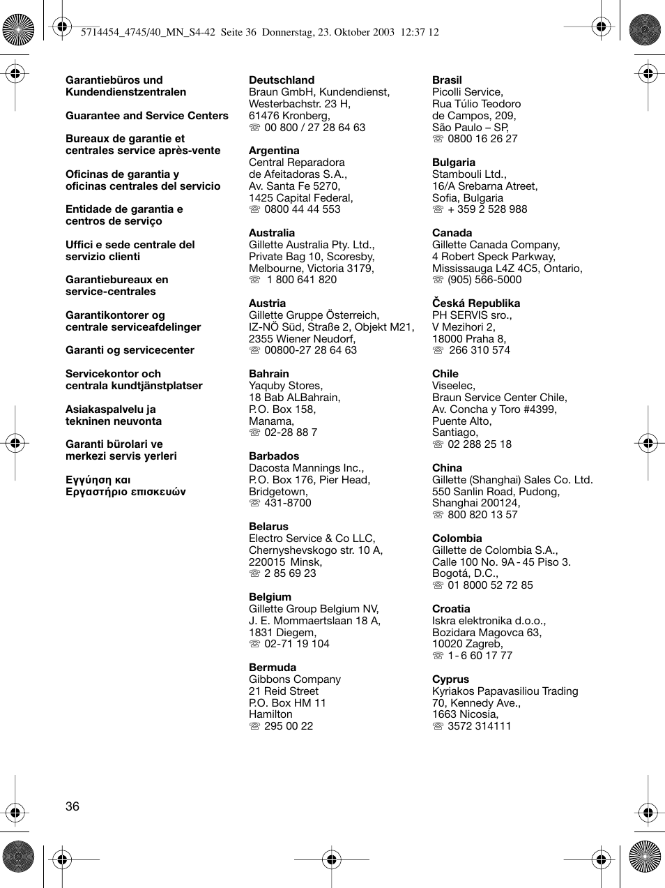 Braun 4745 Fix300 TriControl User Manual | Page 36 / 42