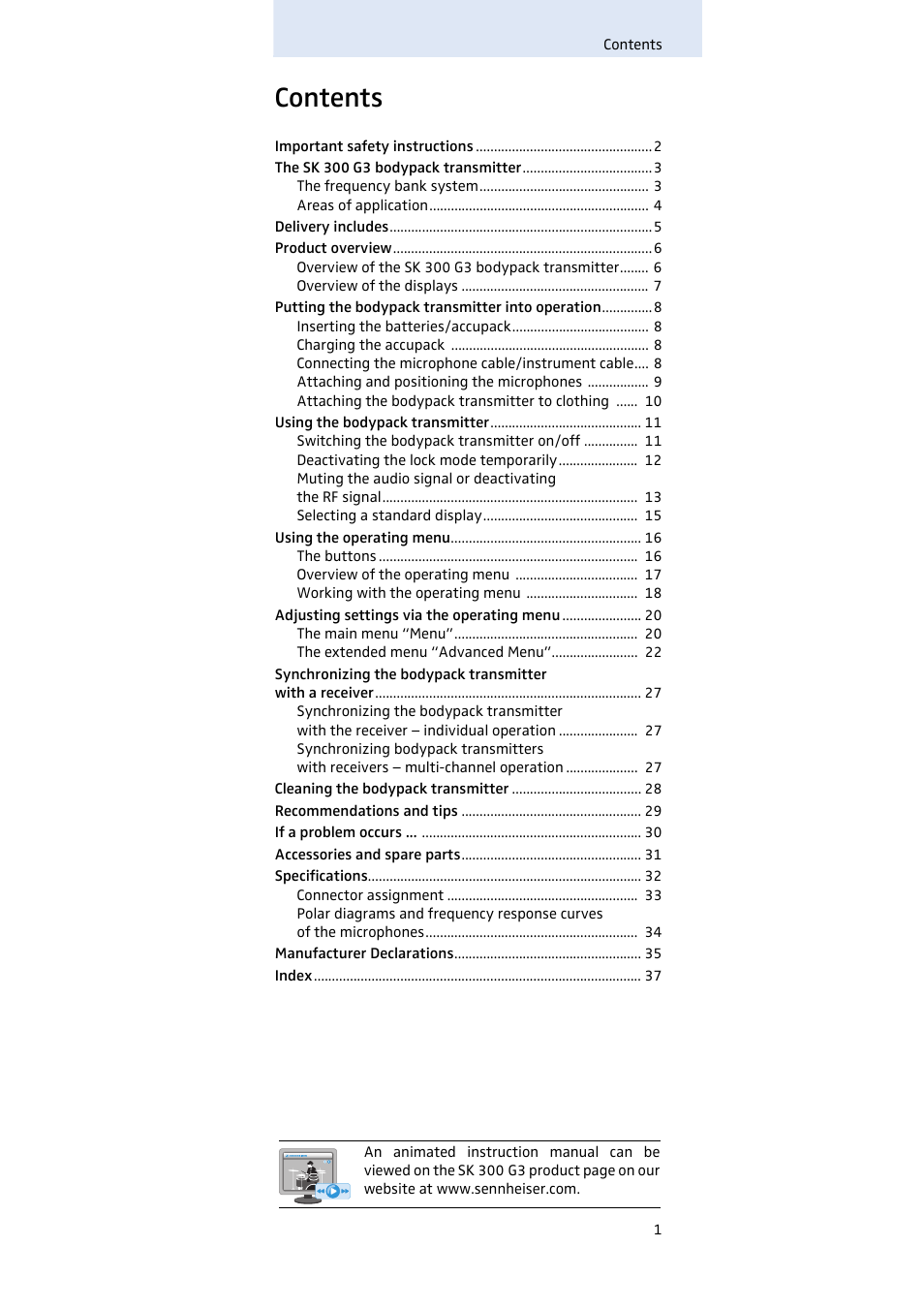 Sennheiser SK 300 User Manual | Page 2 / 41