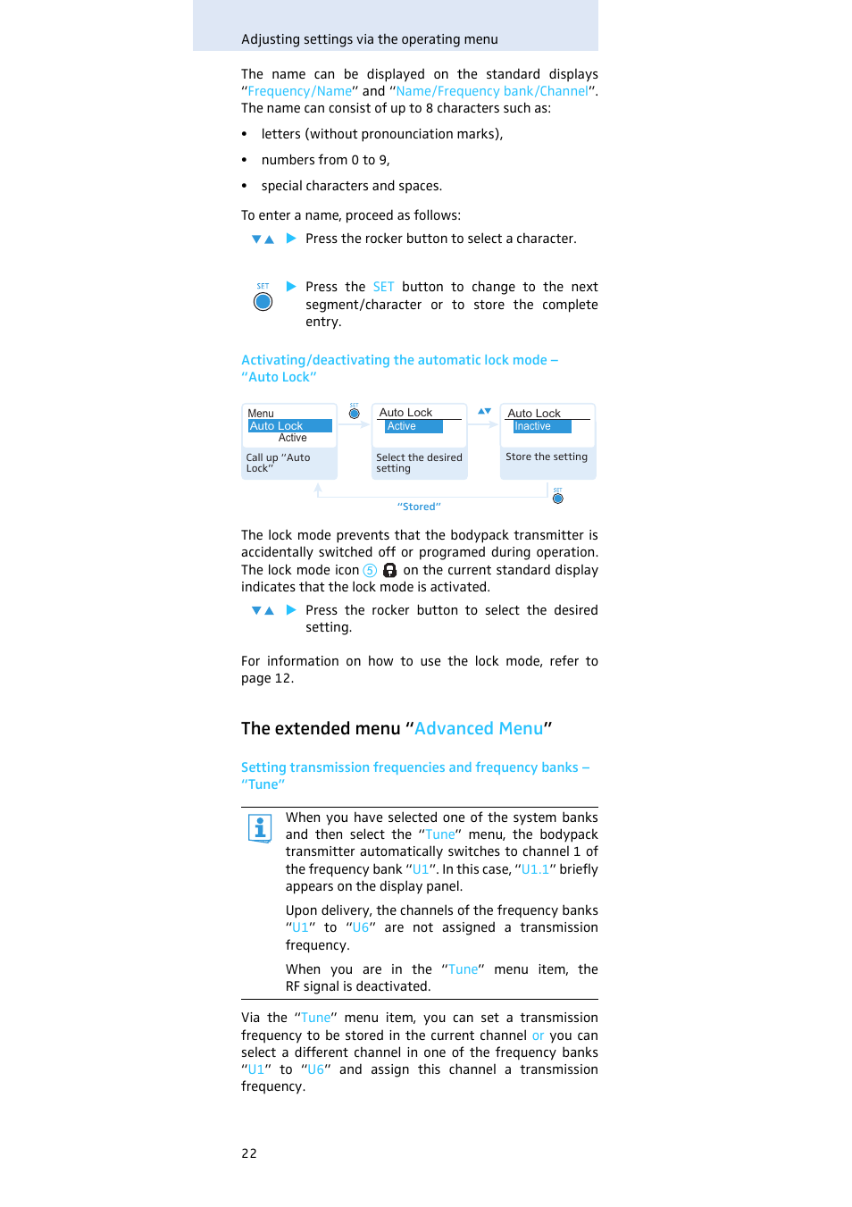 The extended menu “advanced menu, The extended menu “ advanced menu | Sennheiser SK 300 User Manual | Page 23 / 41