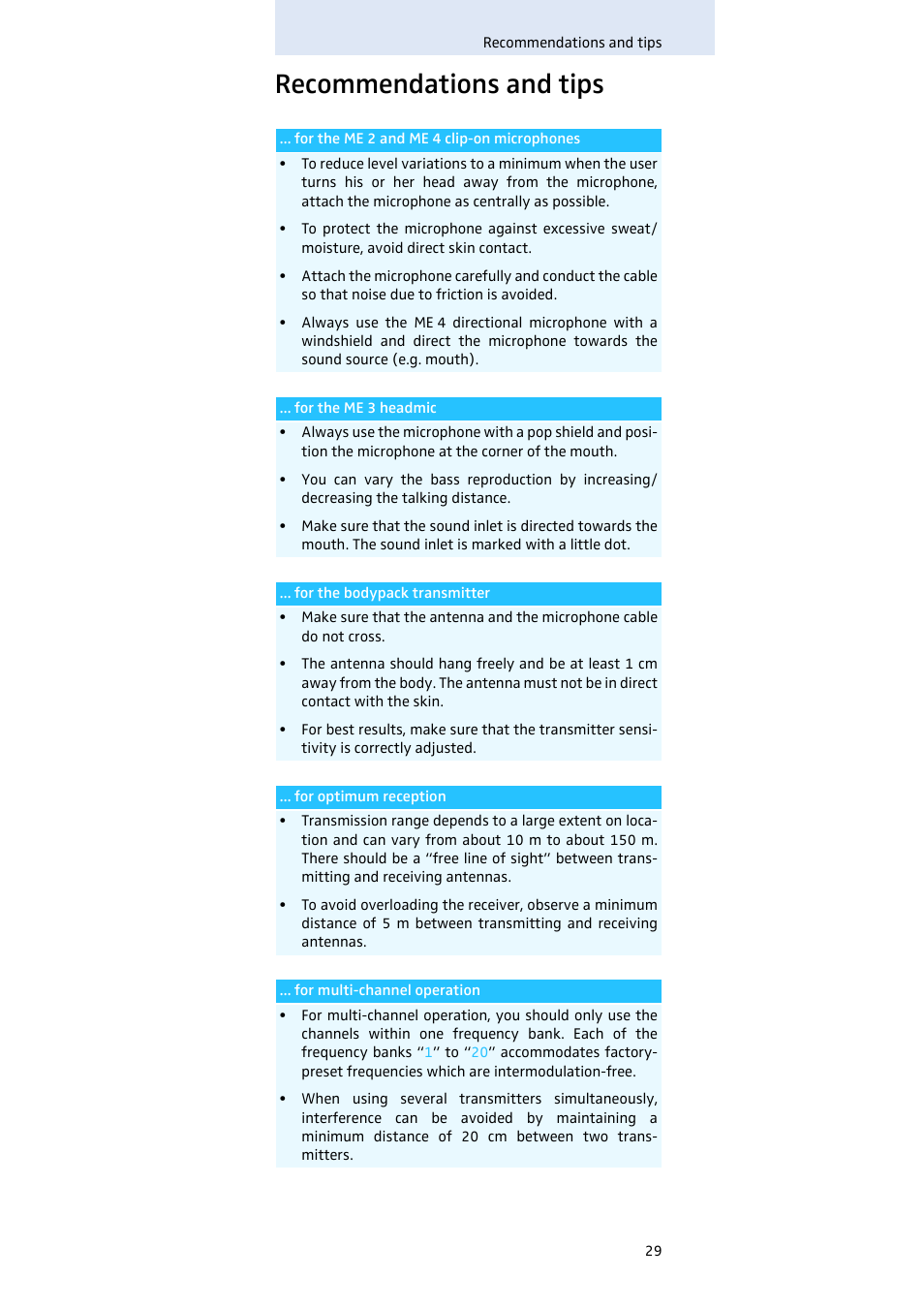 Recommendations and tips | Sennheiser SK 300 User Manual | Page 30 / 41