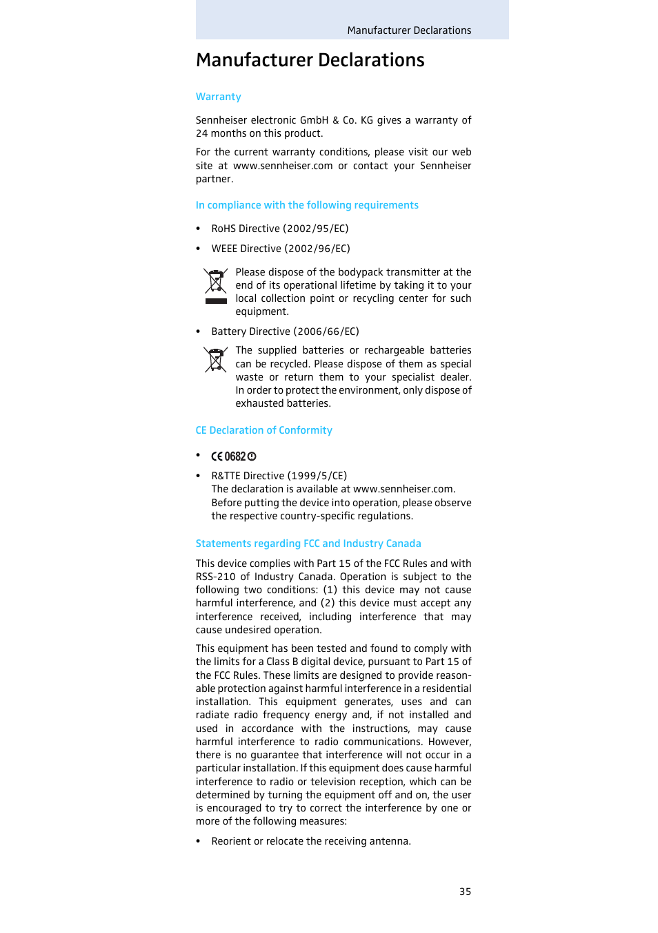 Manufacturer declarations | Sennheiser SK 300 User Manual | Page 36 / 41