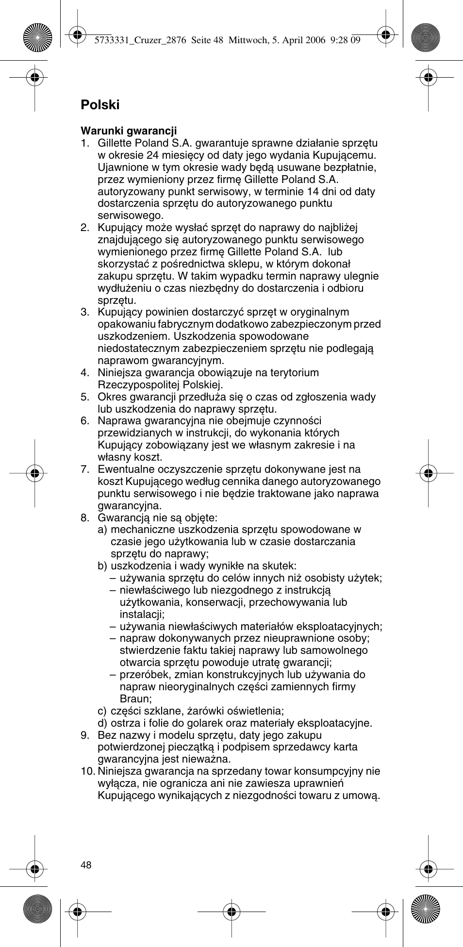 Polski | Braun 2876 User Manual | Page 47 / 55