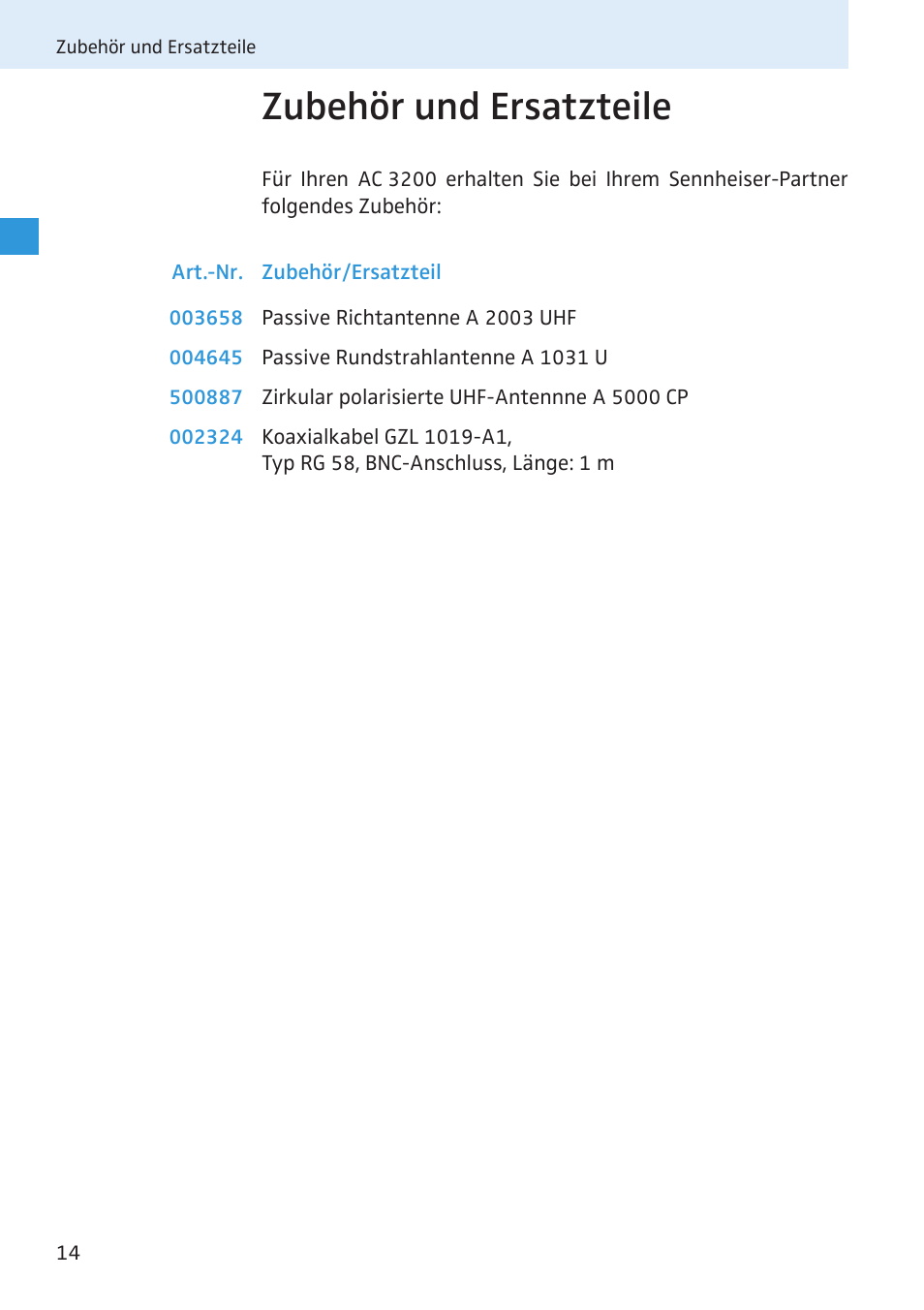 Zubehör und ersatzteile | Sennheiser Active Transmitter Combiner 8:1 AC 3200 User Manual | Page 15 / 69