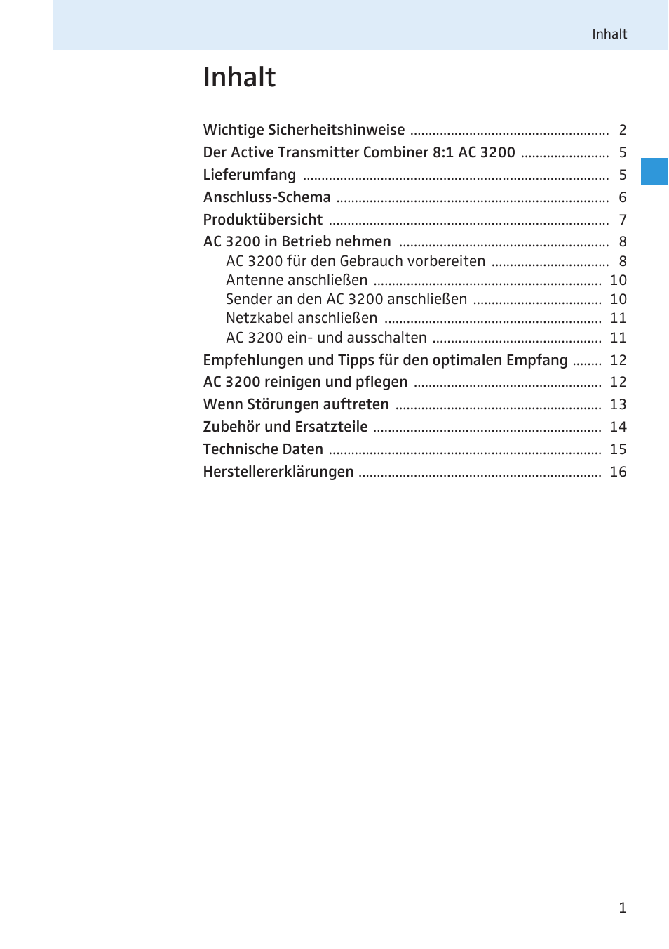 Inhalt | Sennheiser Active Transmitter Combiner 8:1 AC 3200 User Manual | Page 2 / 69
