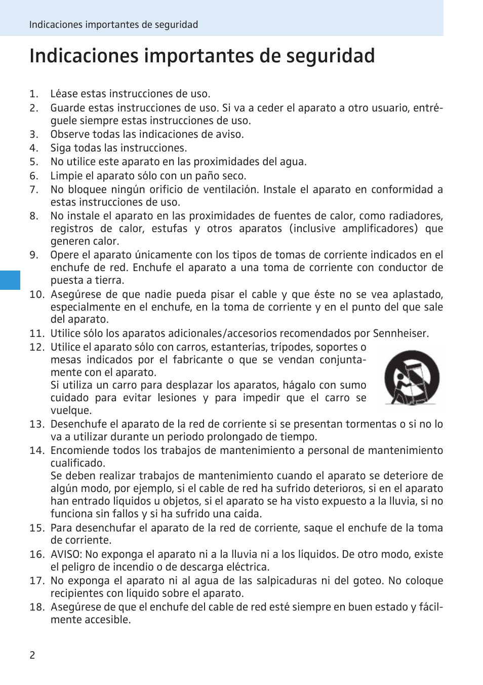 Indicaciones importantes de seguridad | Sennheiser Active Transmitter Combiner 8:1 AC 3200 User Manual | Page 20 / 69