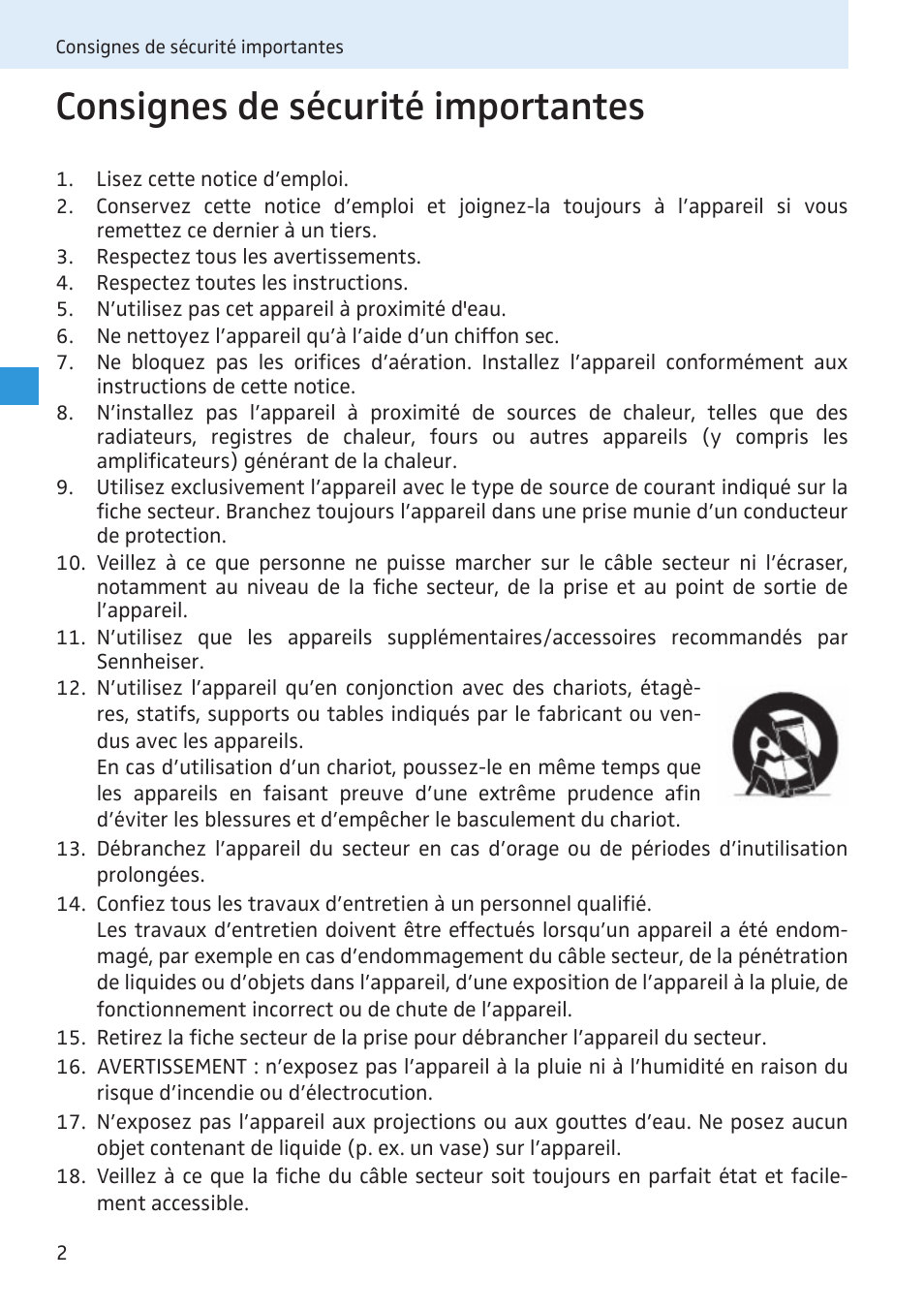 Consignes de sécurité importantes | Sennheiser Active Transmitter Combiner 8:1 AC 3200 User Manual | Page 37 / 69
