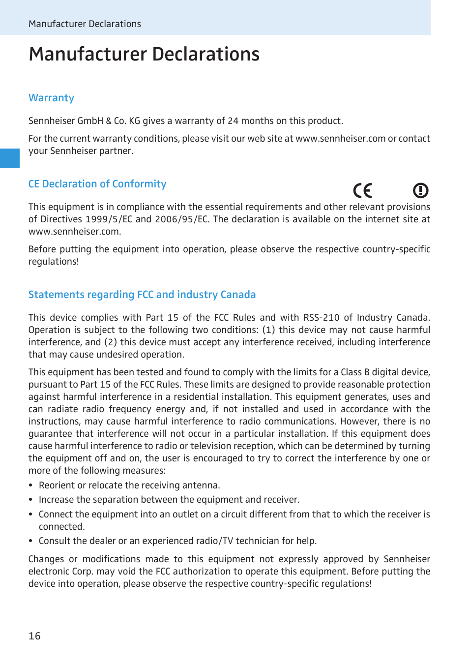 Manufacturer declarations | Sennheiser Active Transmitter Combiner 8:1 AC 3200 User Manual | Page 68 / 69