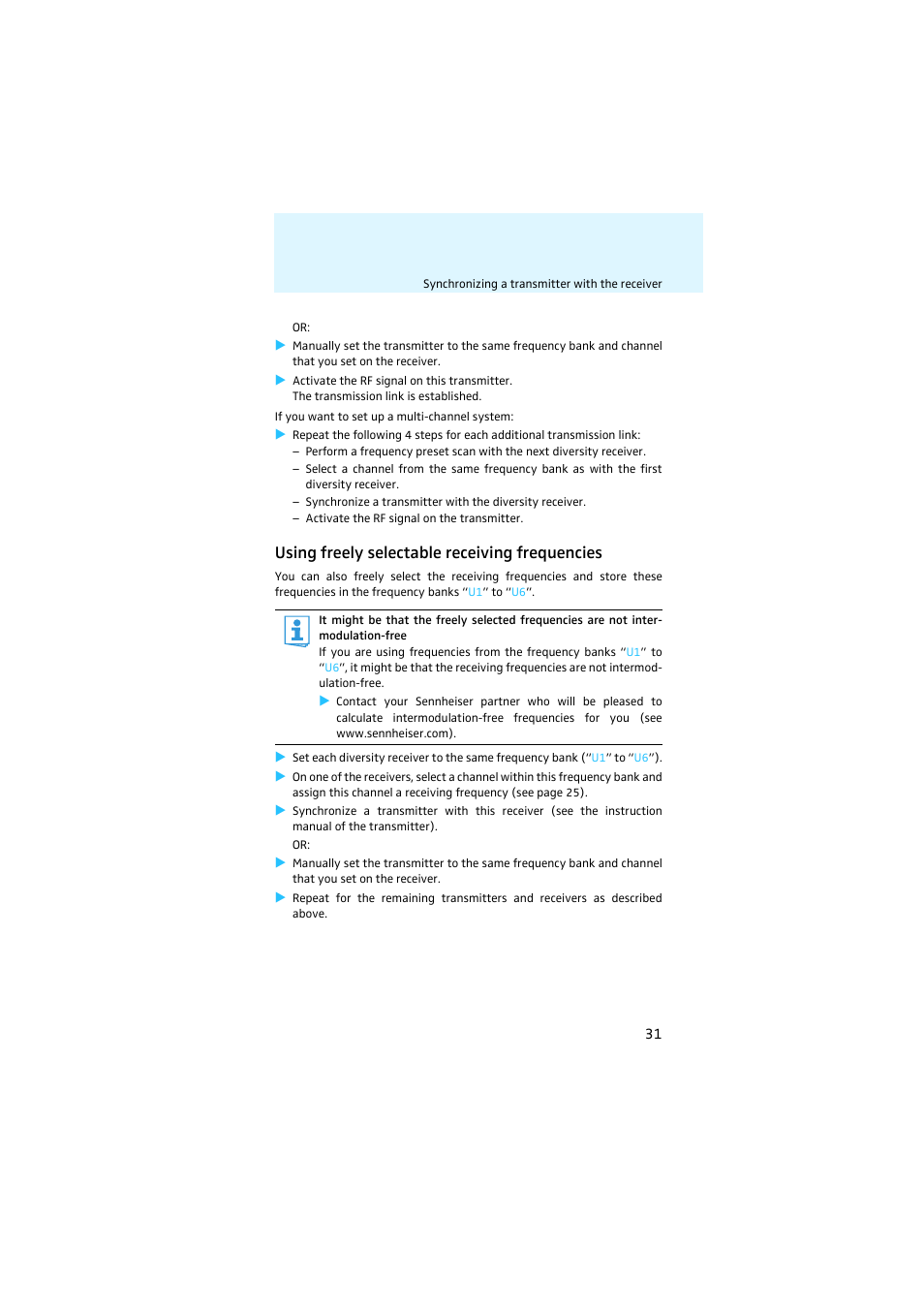 Using freely selectable receiving frequencies | Sennheiser EK 2000 User Manual | Page 32 / 43