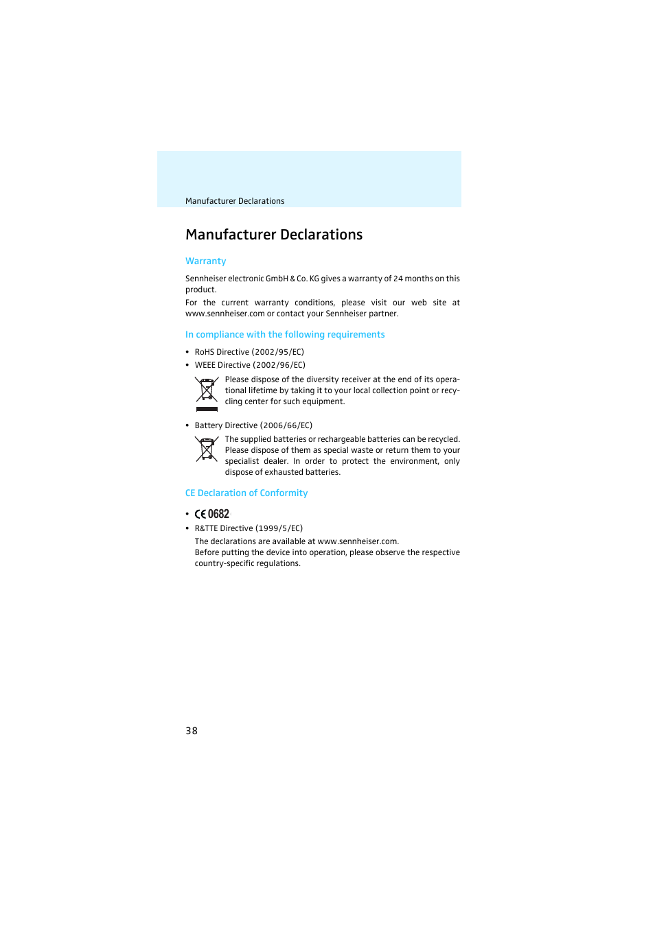 Manufacturer declarations | Sennheiser EK 2000 User Manual | Page 39 / 43