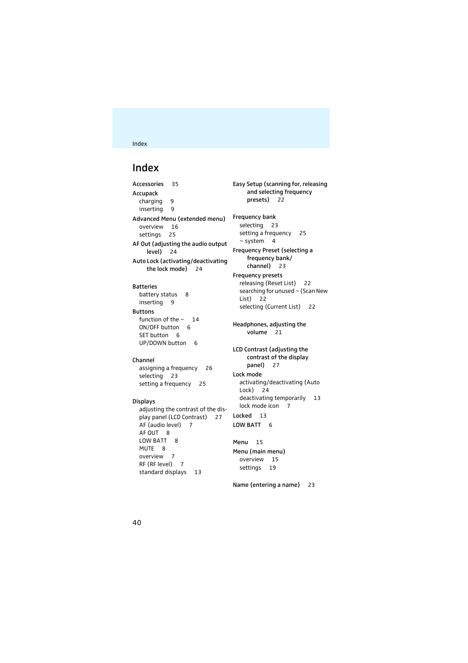 Index | Sennheiser EK 2000 User Manual | Page 41 / 43