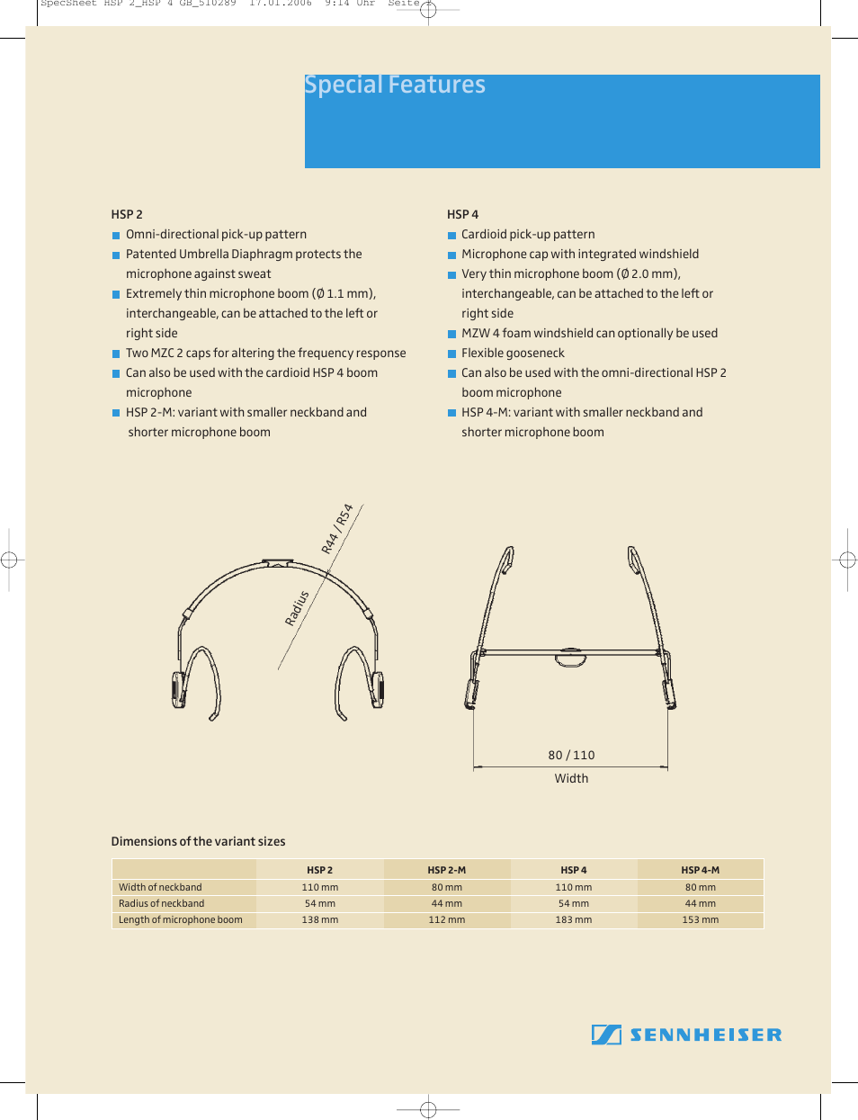 Special features | Sennheiser HSP 2-M User Manual | Page 2 / 4