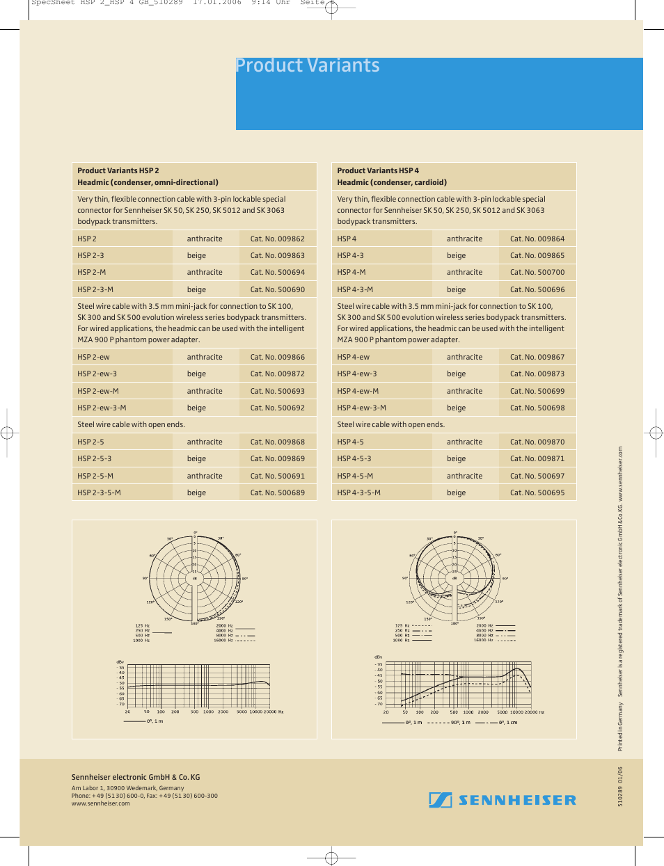 Product variants | Sennheiser HSP 2-M User Manual | Page 4 / 4