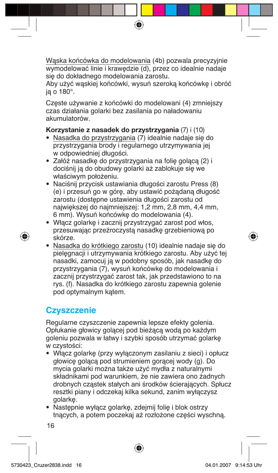 Czyszczenie | Braun 2838 User Manual | Page 16 / 67