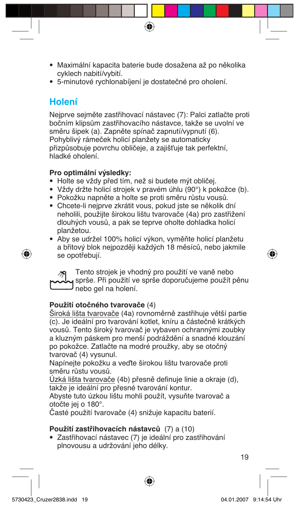 Holení | Braun 2838 User Manual | Page 19 / 67