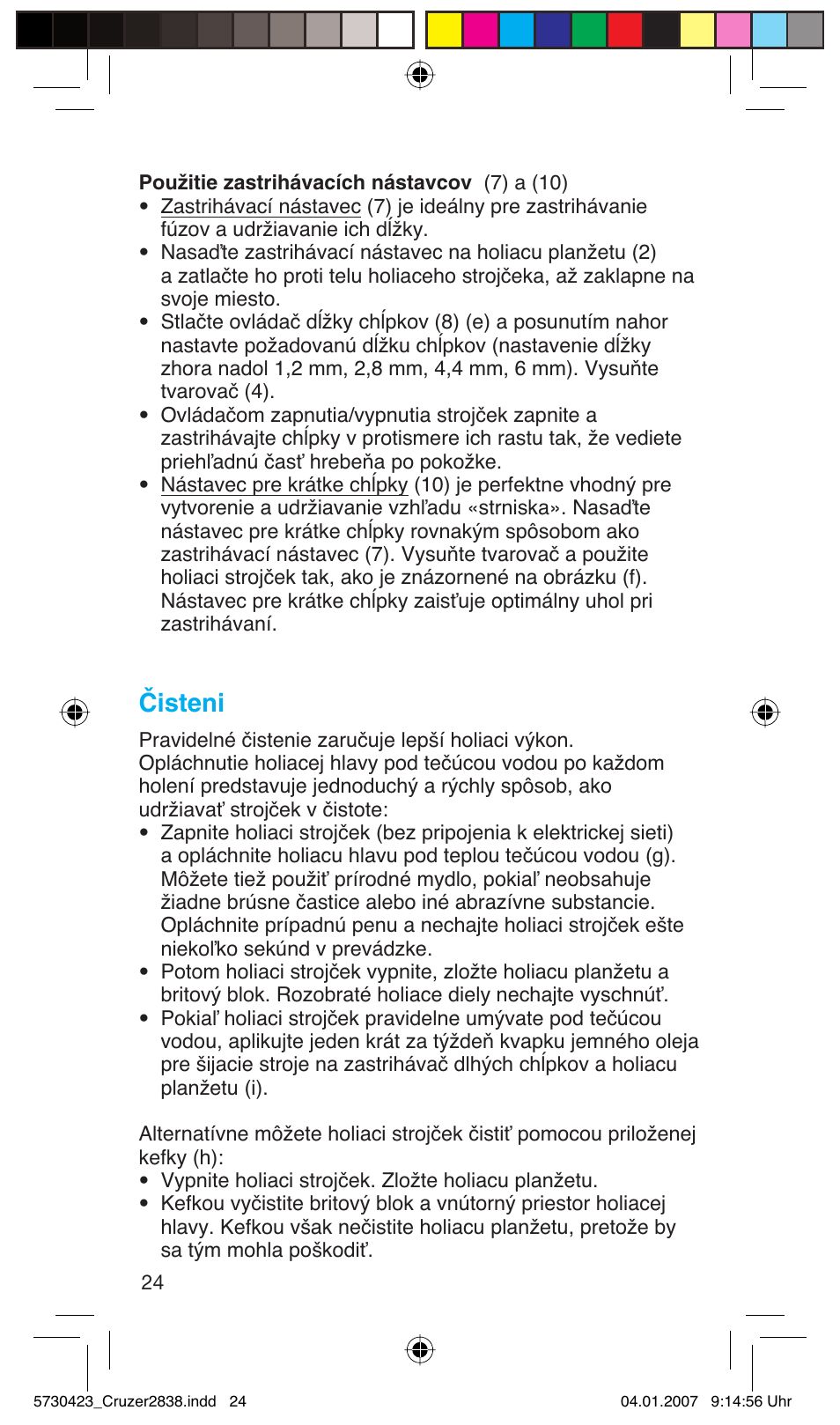 Čisteni | Braun 2838 User Manual | Page 24 / 67