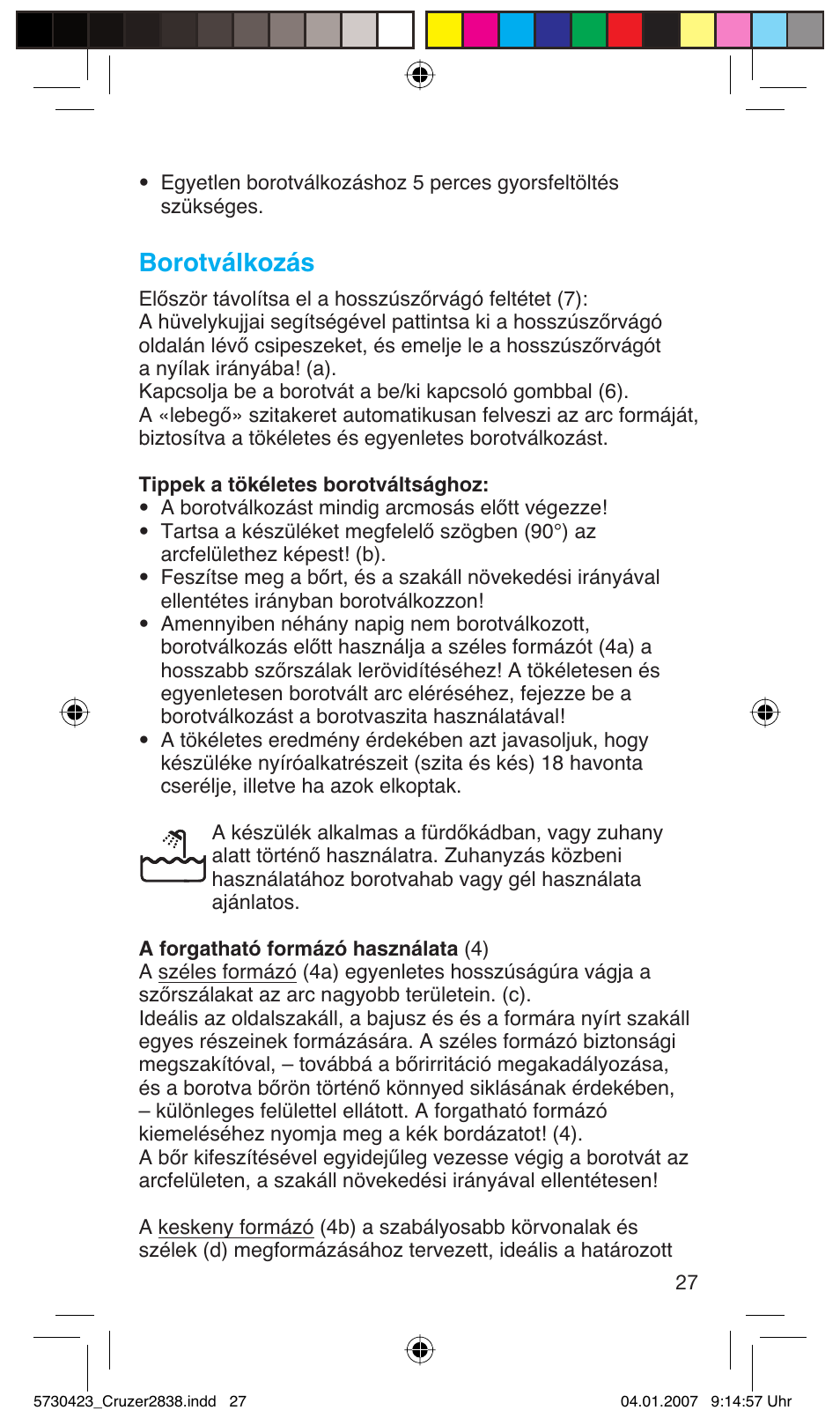 Borotválkozás | Braun 2838 User Manual | Page 27 / 67