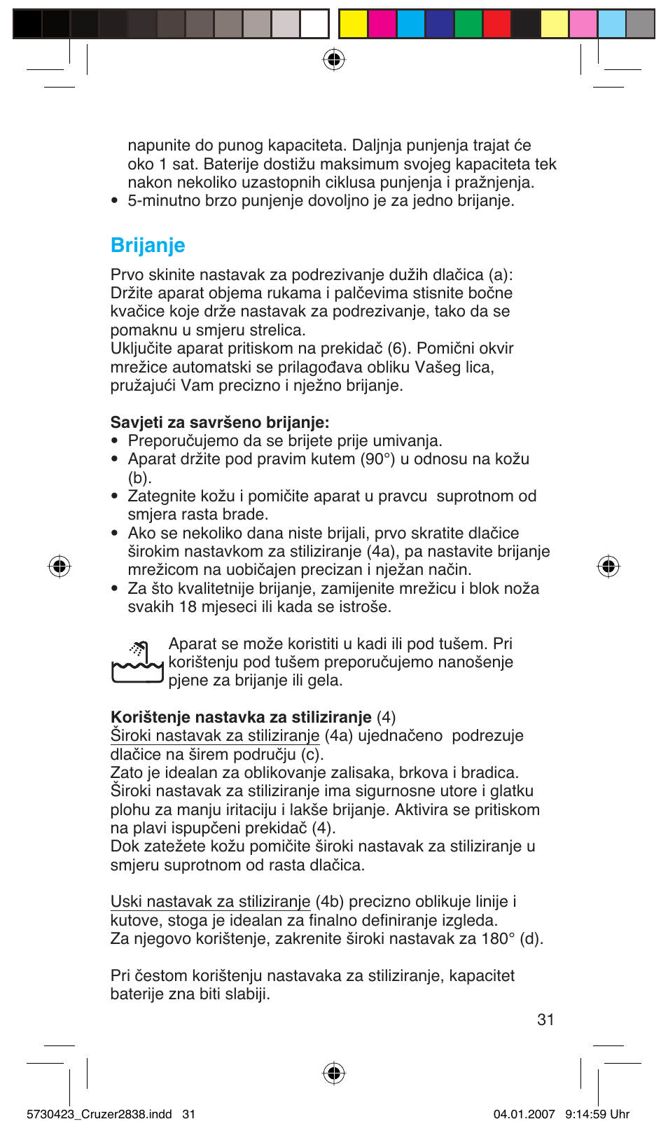 Brijanje | Braun 2838 User Manual | Page 31 / 67