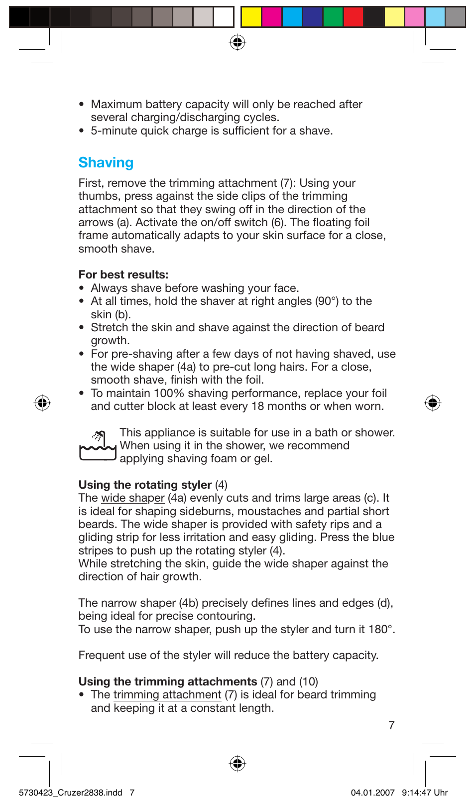 Shaving | Braun 2838 User Manual | Page 7 / 67