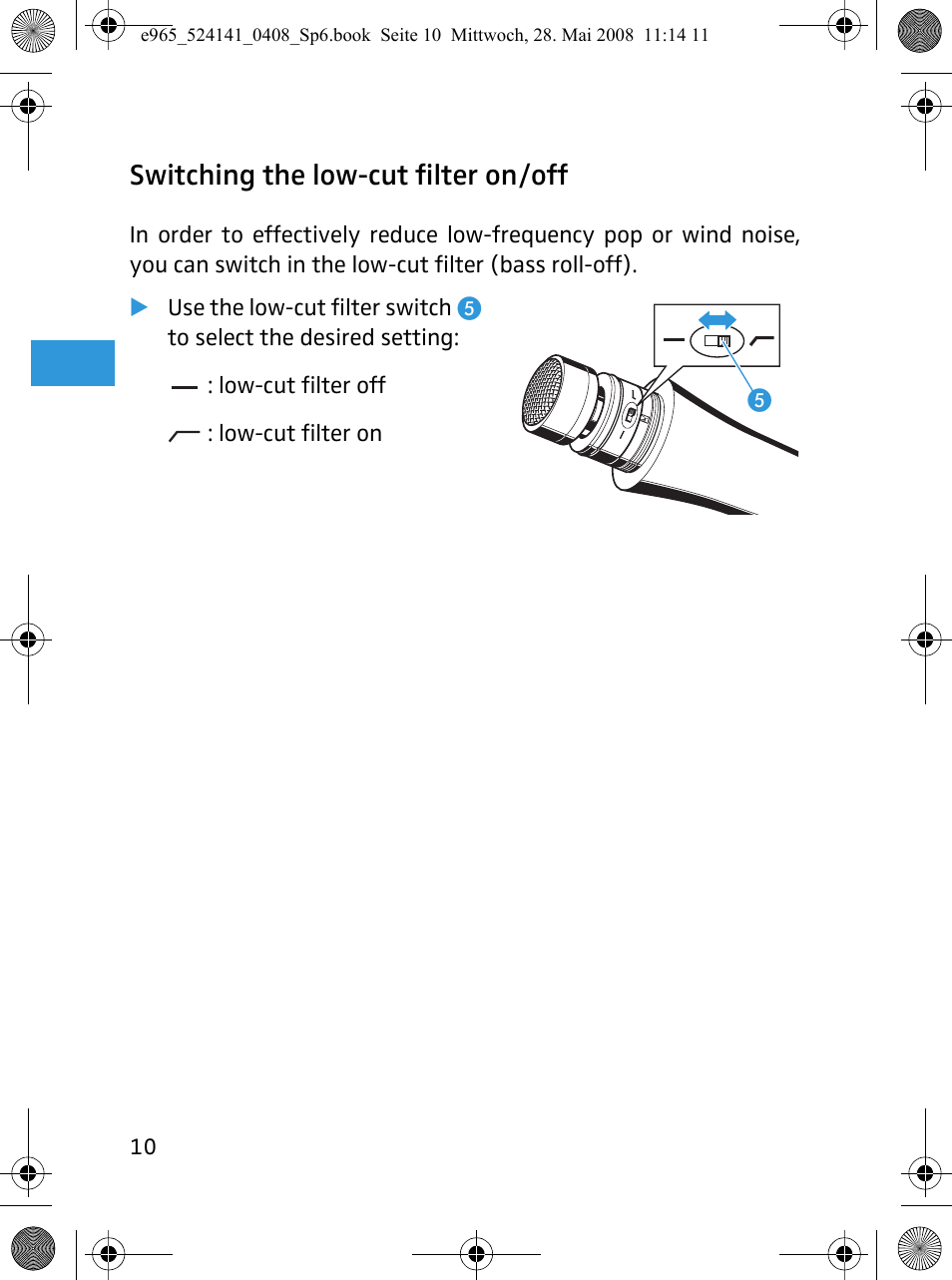 Switching the low-cut filter on/off | Sennheiser e965 User Manual | Page 12 / 21