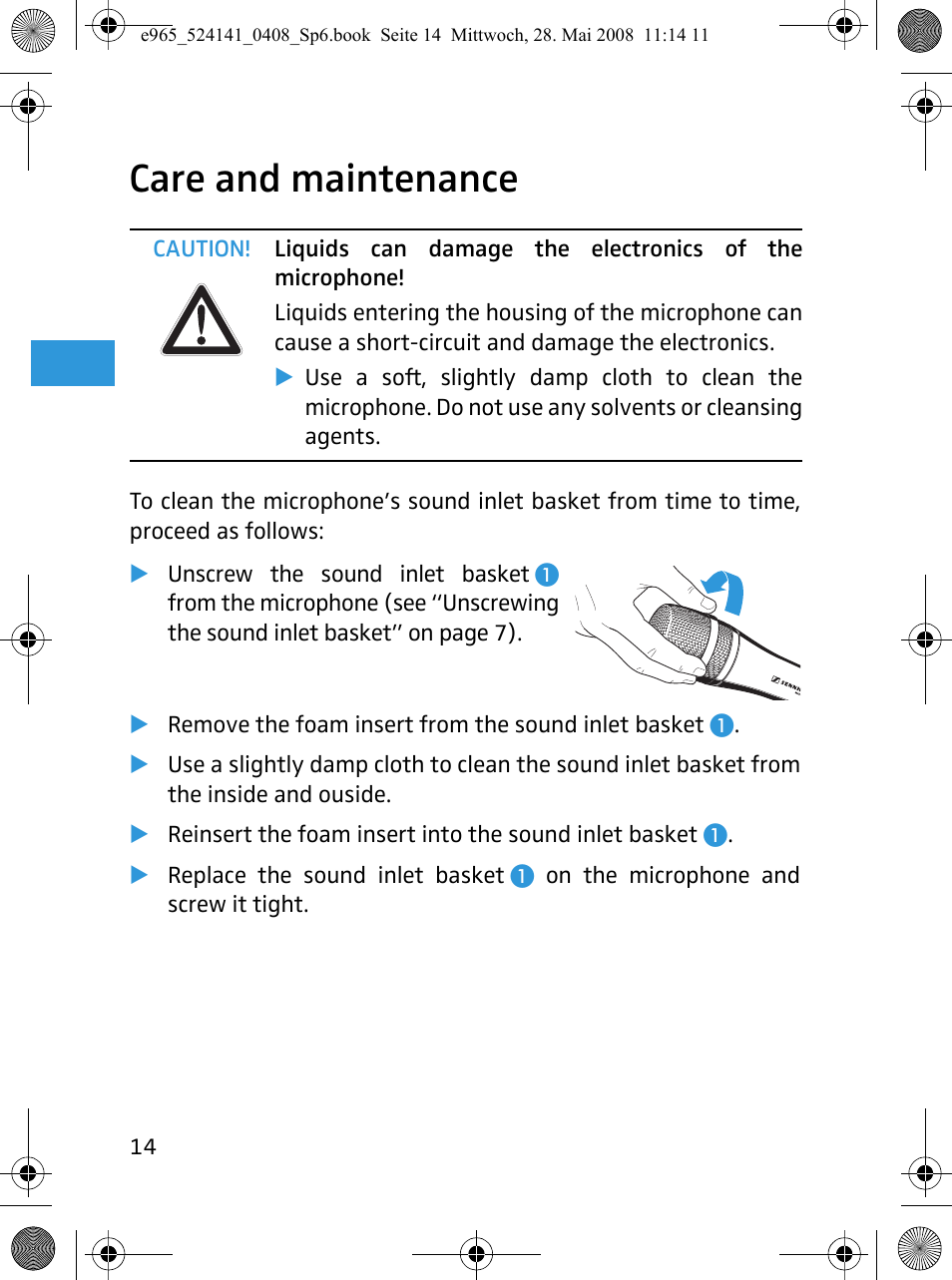 Care and maintenance | Sennheiser e965 User Manual | Page 16 / 21