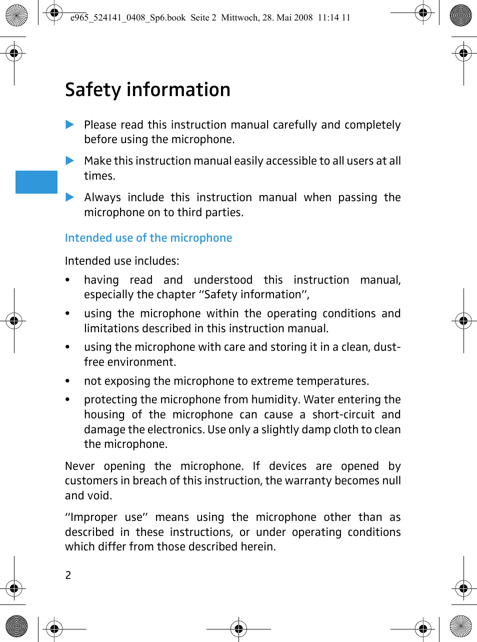 Safety information | Sennheiser e965 User Manual | Page 4 / 21