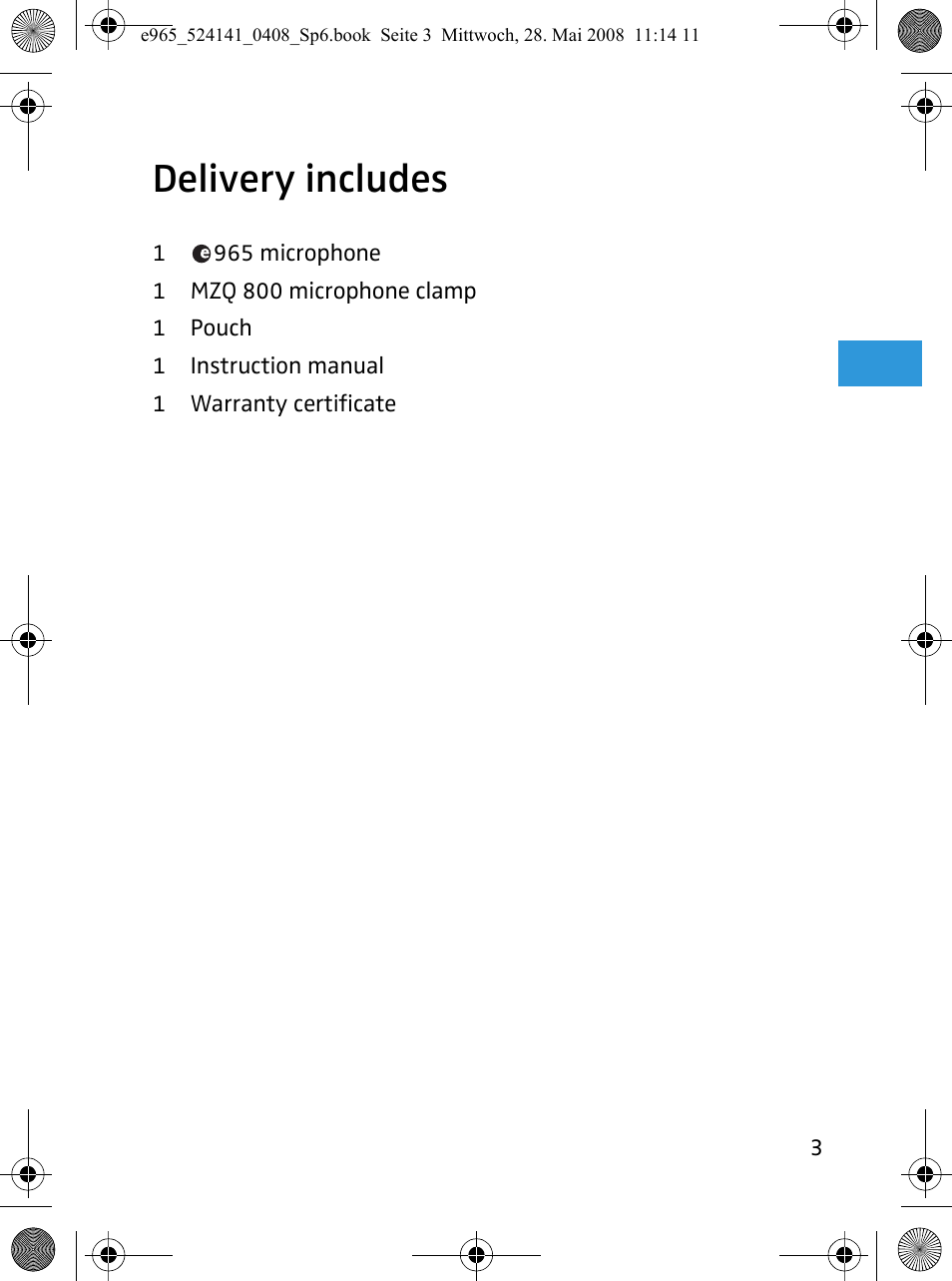 Delivery includes | Sennheiser e965 User Manual | Page 5 / 21