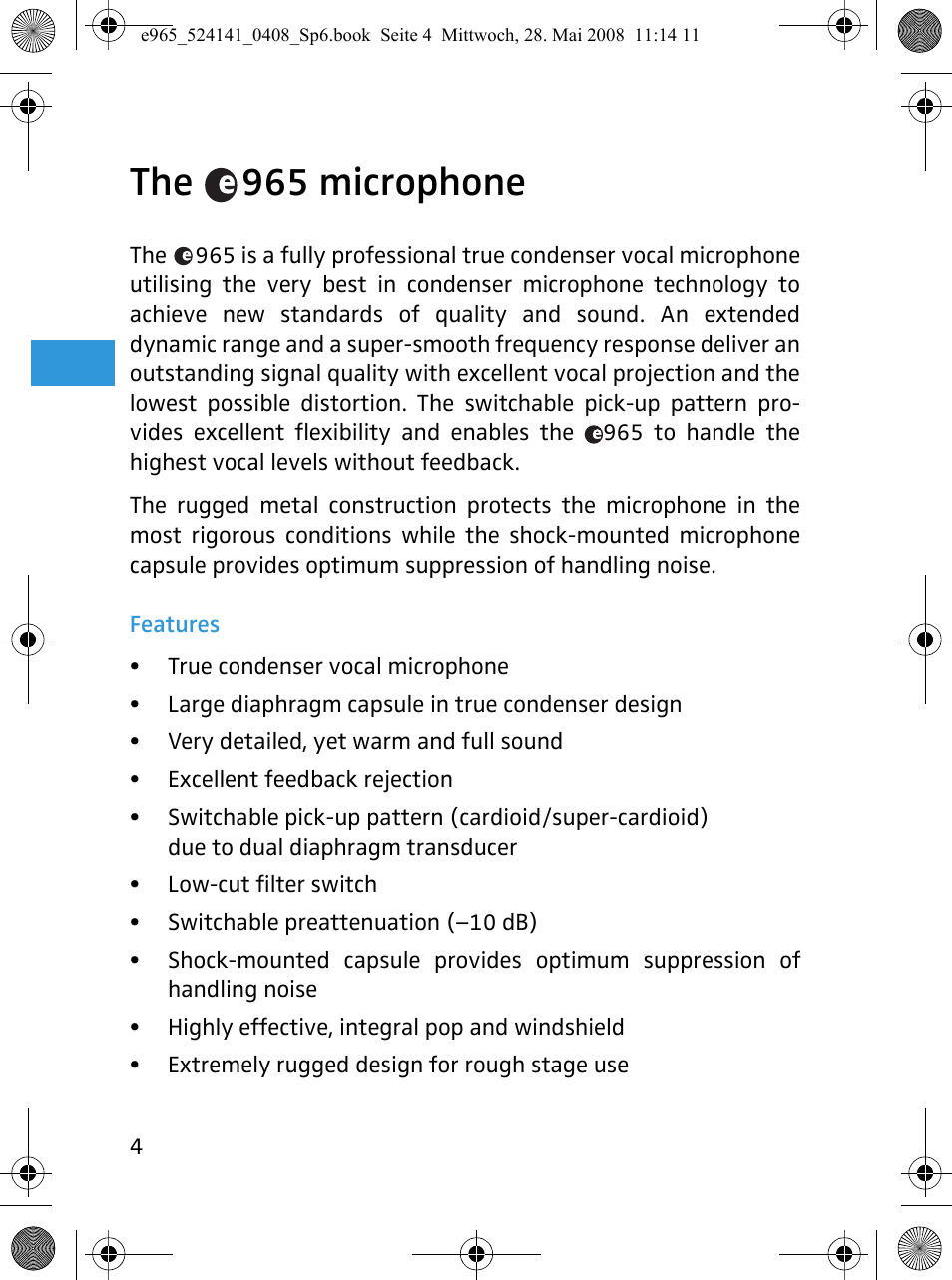 The 965 microphone | Sennheiser e965 User Manual | Page 6 / 21