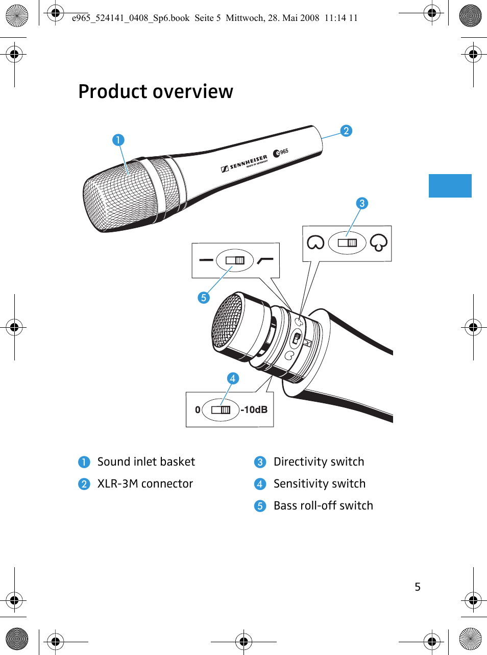 Product overview | Sennheiser e965 User Manual | Page 7 / 21
