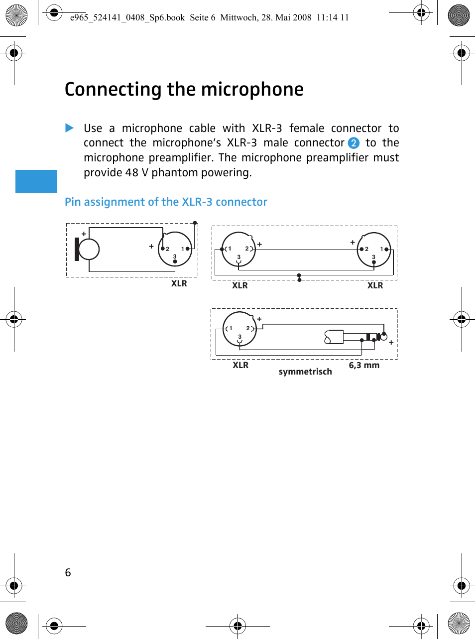 Connecting the microphone | Sennheiser e965 User Manual | Page 8 / 21