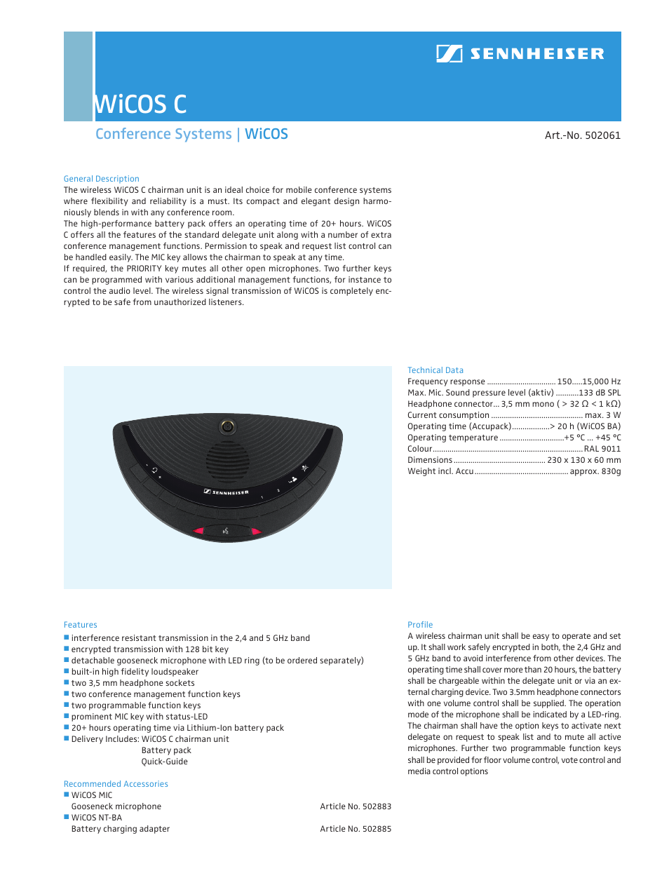 Sennheiser WiCOS C User Manual | 1 page