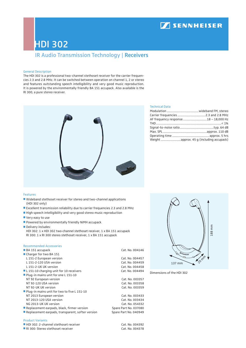 Sennheiser HDI 302 User Manual | 2 pages