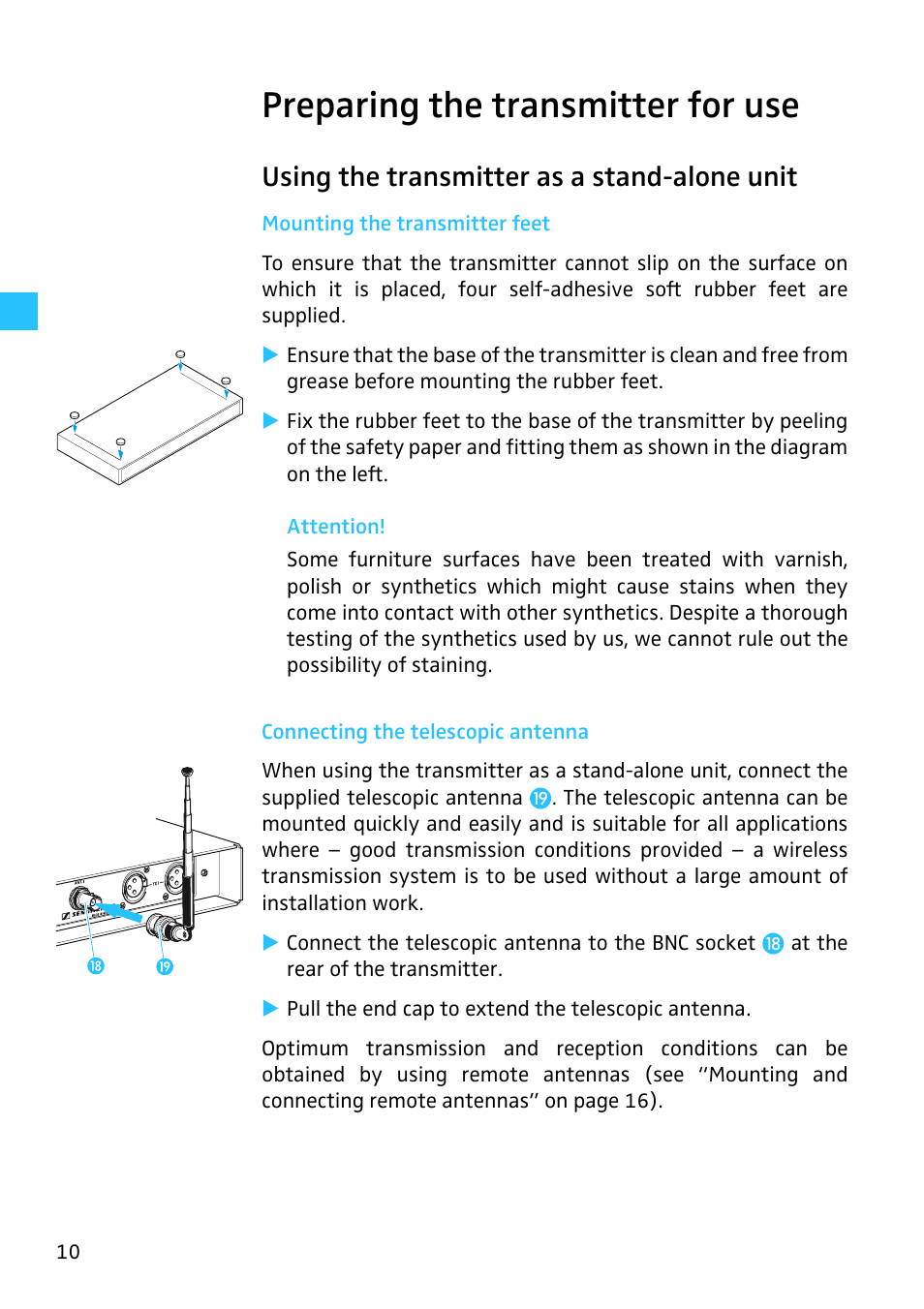 Preparing the transmitter for use, Using the transmitter as a stand-alone unit | Sennheiser SR 3254 User Manual | Page 11 / 32