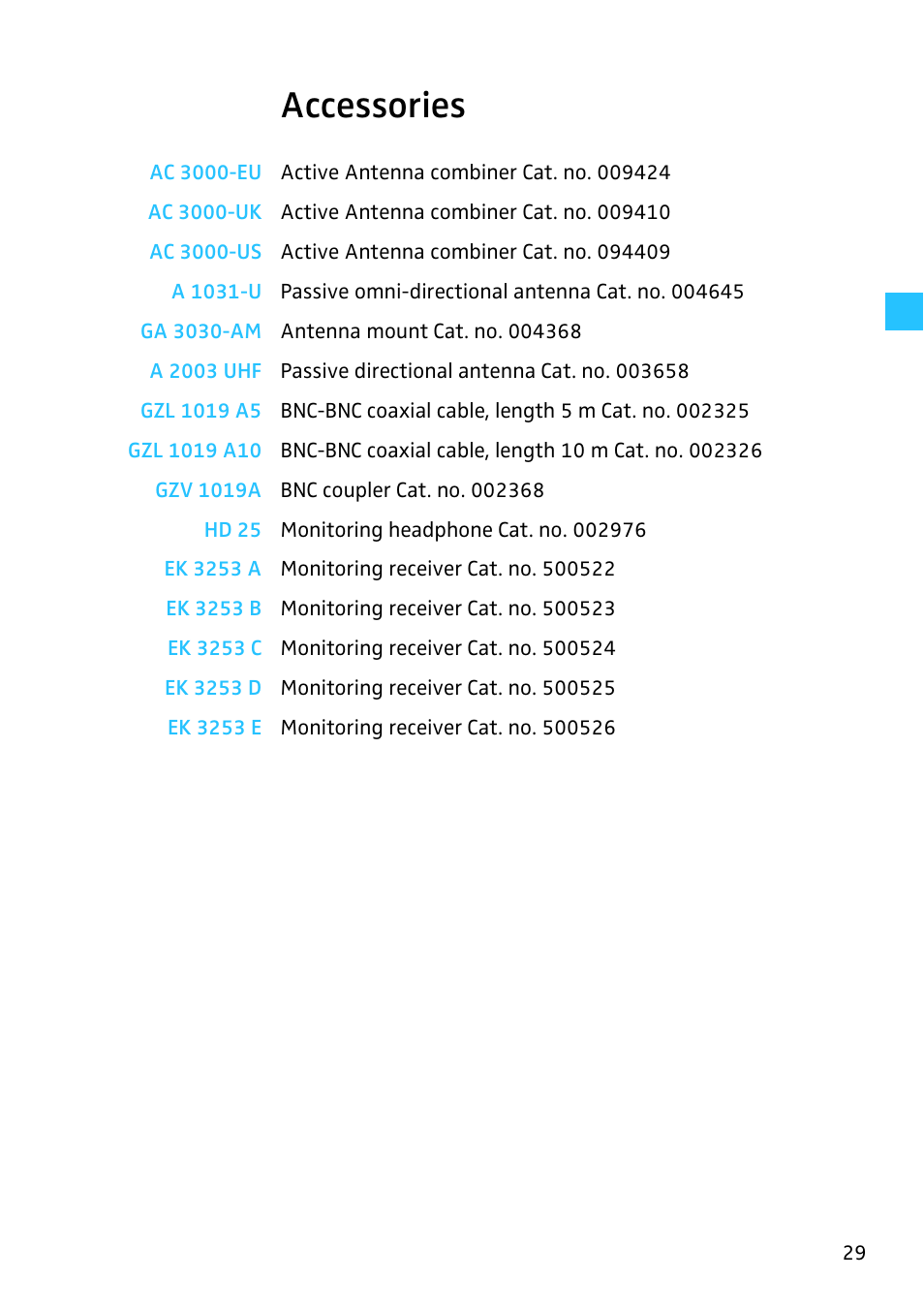 Accessories | Sennheiser SR 3254 User Manual | Page 30 / 32