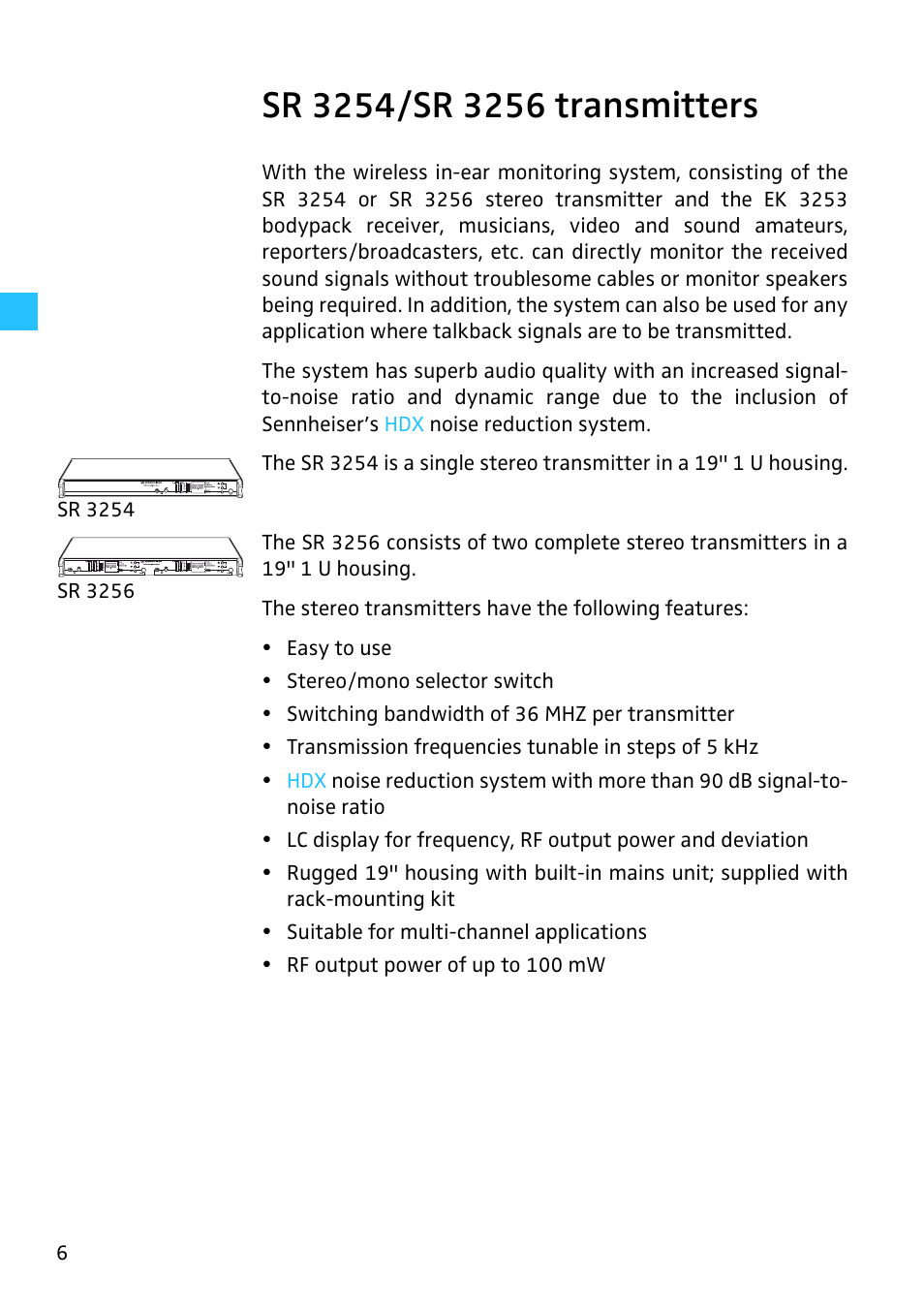 Sr 3254/sr 3256 transmitters | Sennheiser SR 3254 User Manual | Page 7 / 32