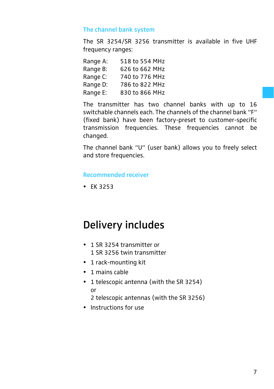 Delivery includes | Sennheiser SR 3254 User Manual | Page 8 / 32