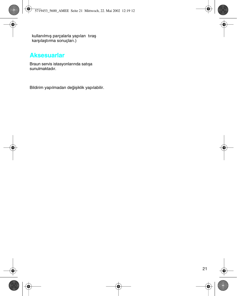 Aksesuarlar | Braun 5600 User Manual | Page 21 / 32
