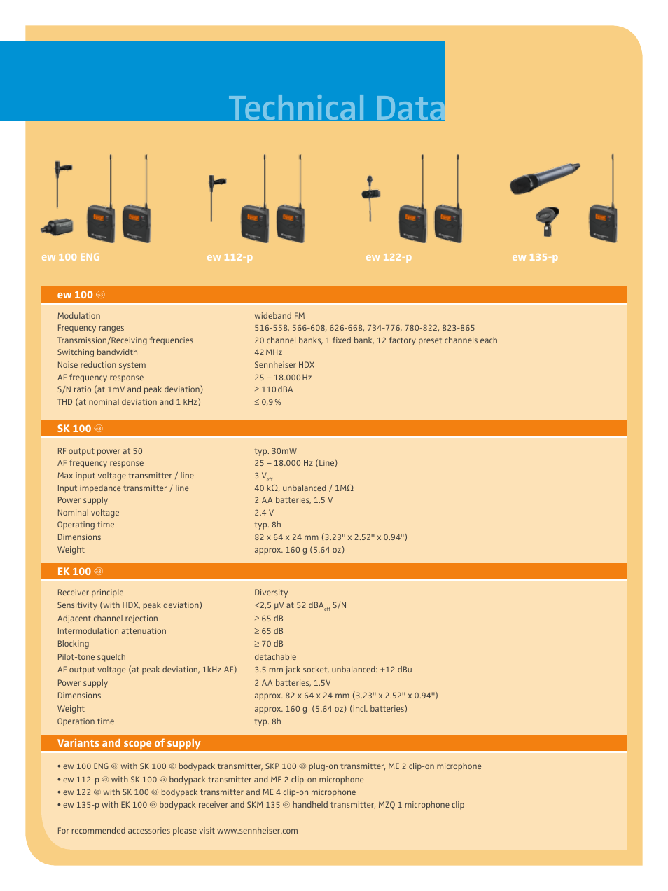 Technical data | Sennheiser ENG 100 User Manual | Page 2 / 2