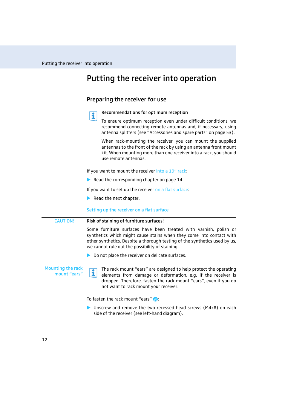 Putting the receiver into operation, Preparing the receiver for use | Sennheiser EM500 User Manual | Page 13 / 64