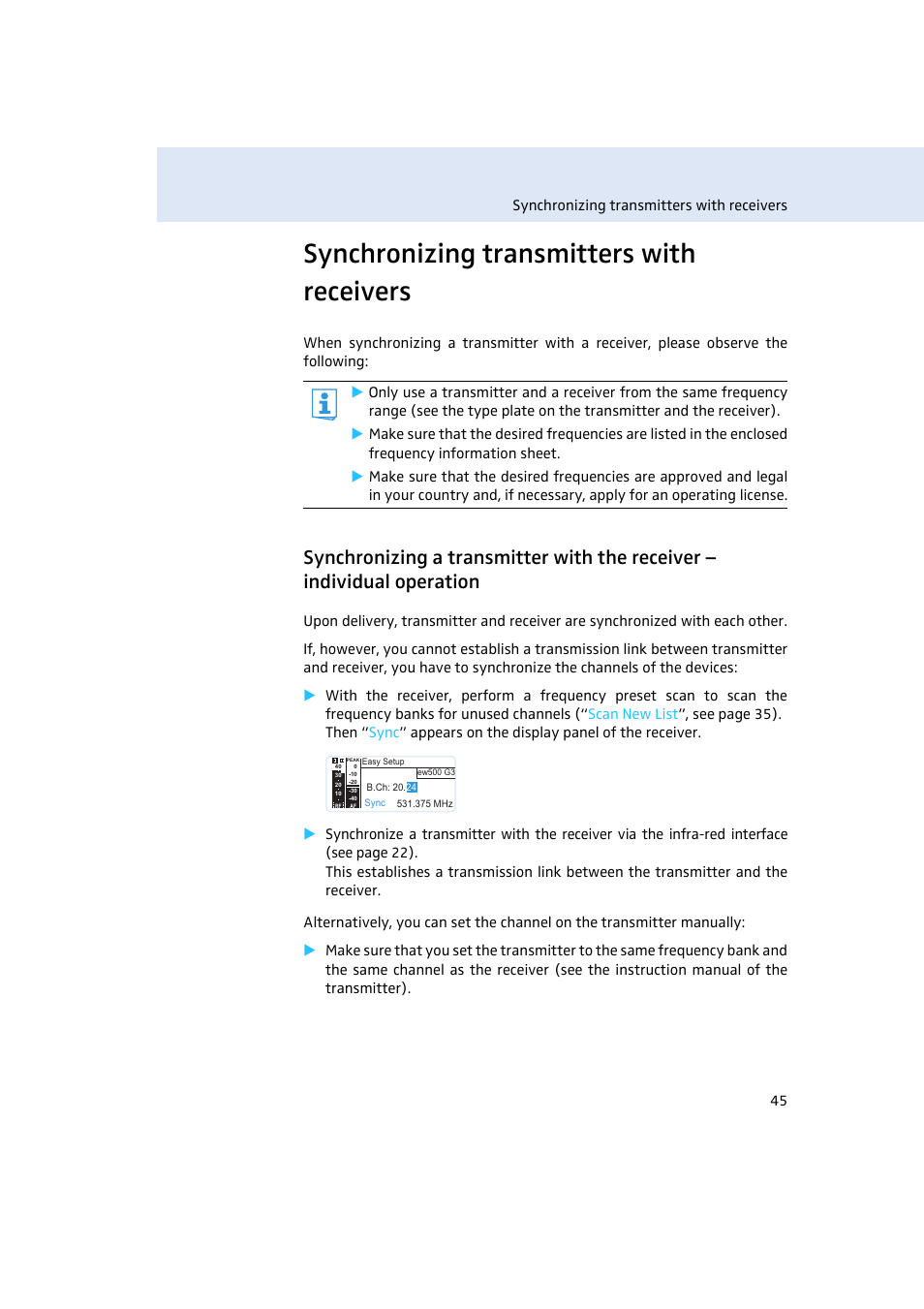 Synchronizing transmitters with receivers | Sennheiser EM500 User Manual | Page 46 / 64