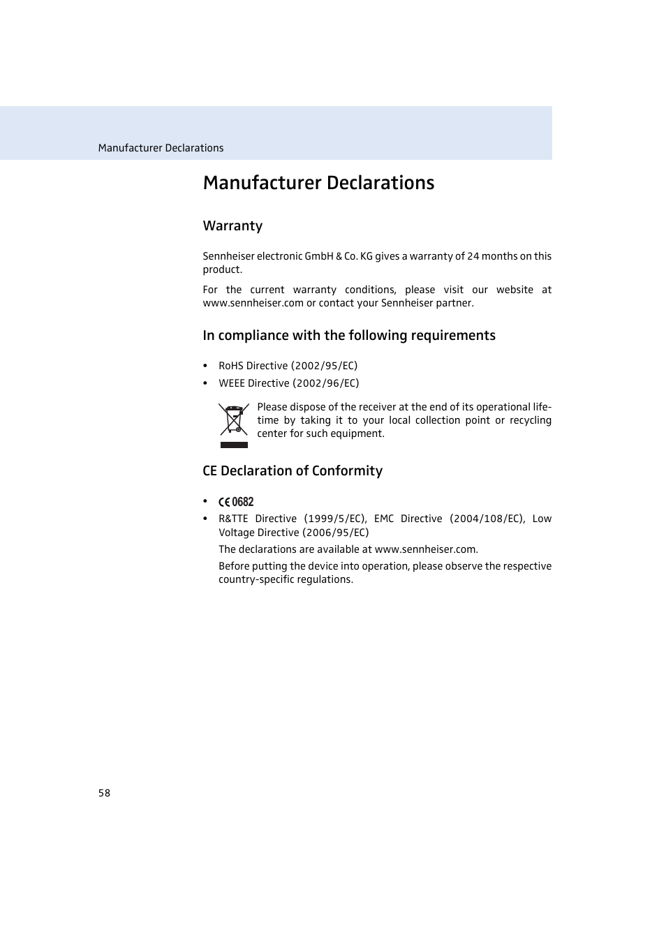 Manufacturer declarations | Sennheiser EM500 User Manual | Page 59 / 64
