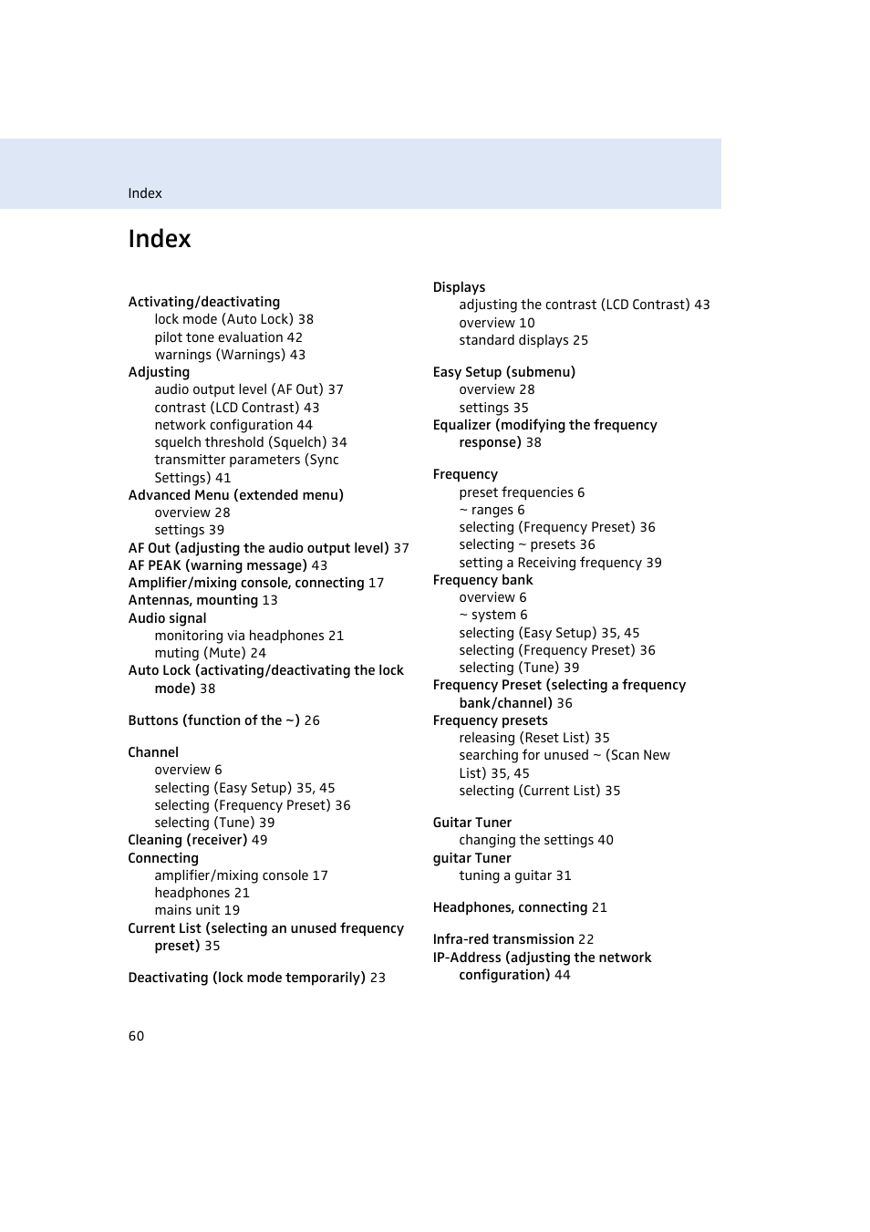Index | Sennheiser EM500 User Manual | Page 61 / 64