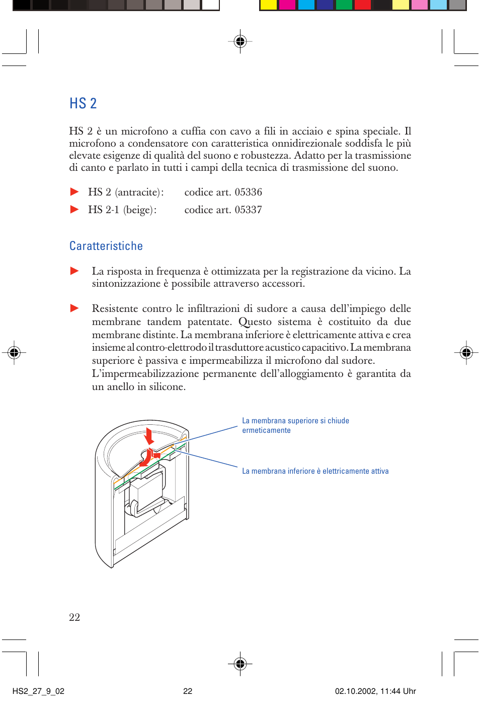 Hs 2, Caratteristiche | Sennheiser SP2265FC User Manual | Page 22 / 40