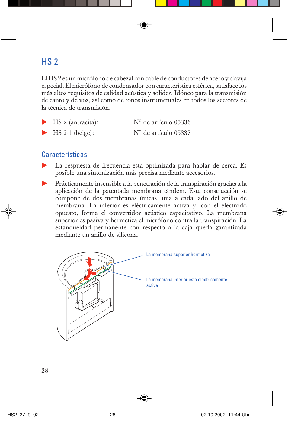 Hs 2, Características | Sennheiser SP2265FC User Manual | Page 28 / 40