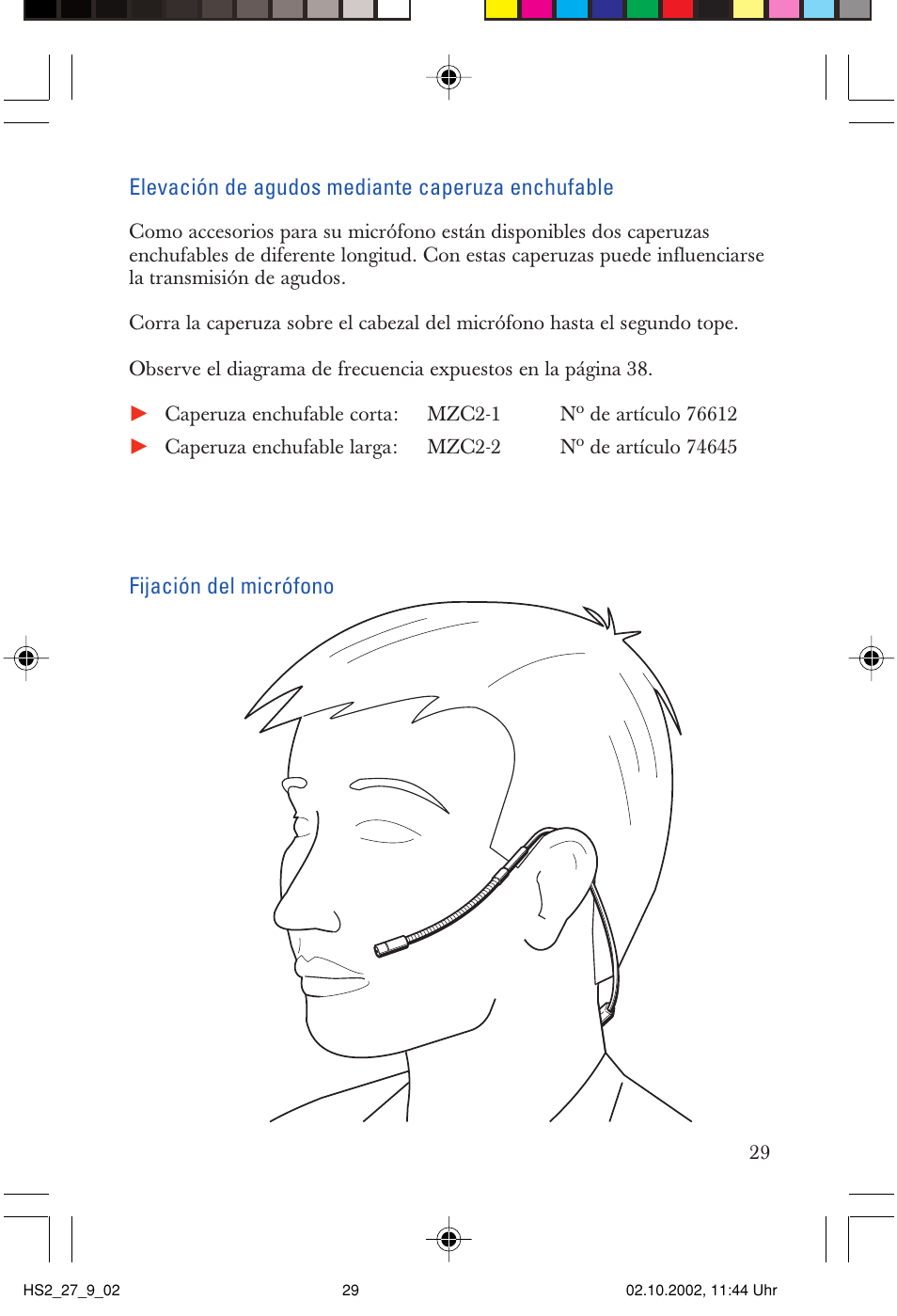 Elevación de agudos mediante caperuza enchufable, Fijación del micrófono | Sennheiser SP2265FC User Manual | Page 29 / 40