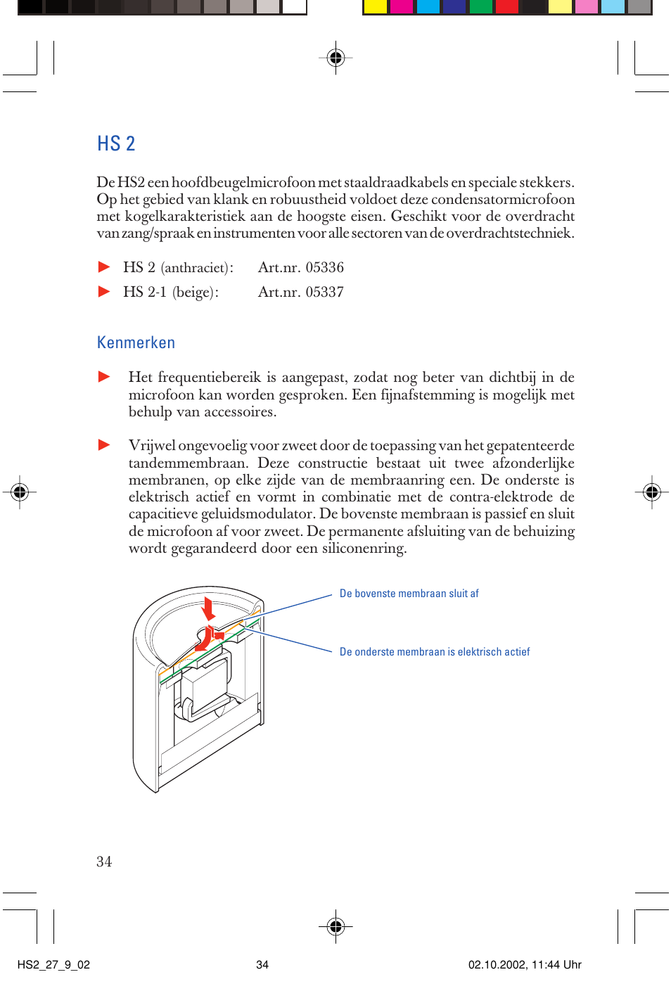 Hs 2, Kenmerken | Sennheiser SP2265FC User Manual | Page 34 / 40