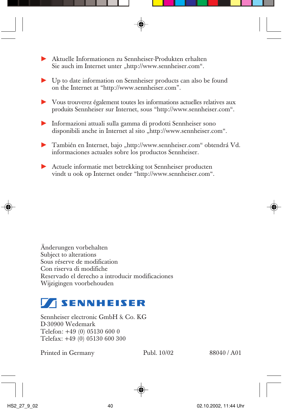 Sennheiser SP2265FC User Manual | Page 40 / 40