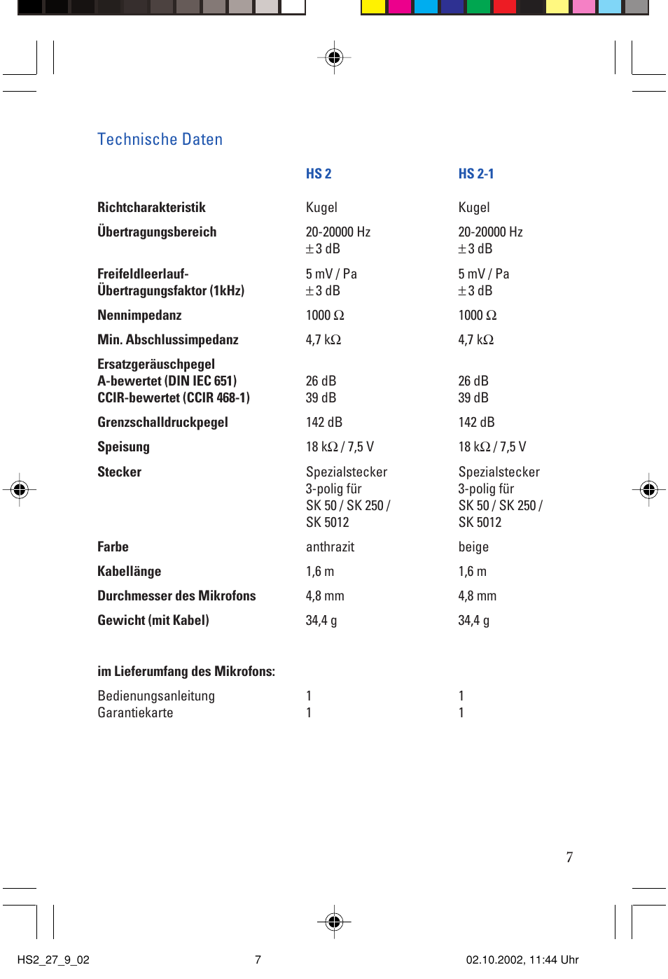 Technische daten | Sennheiser SP2265FC User Manual | Page 7 / 40