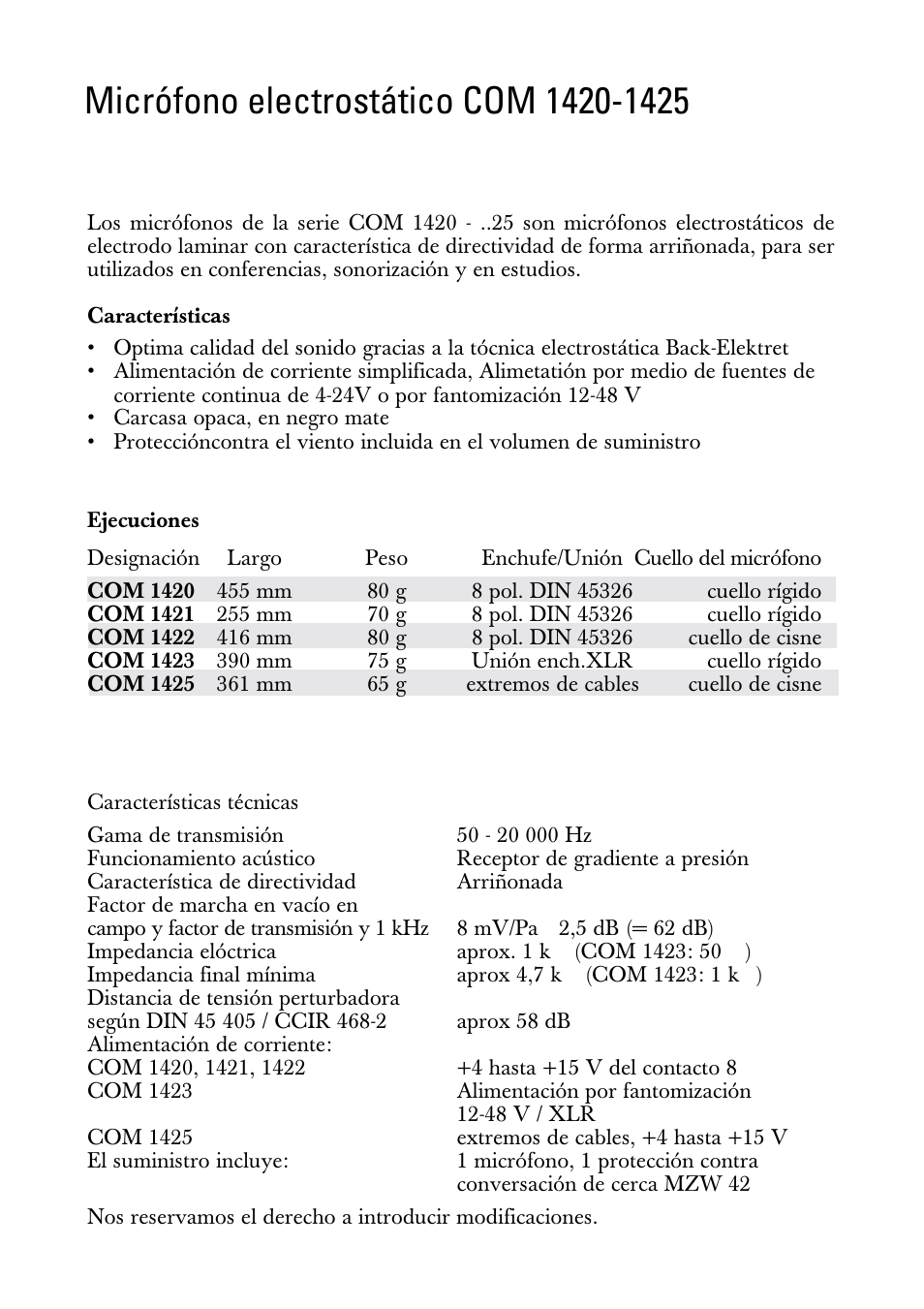 Instrucciones para el uso | Sennheiser COM 1425 User Manual | Page 6 / 8