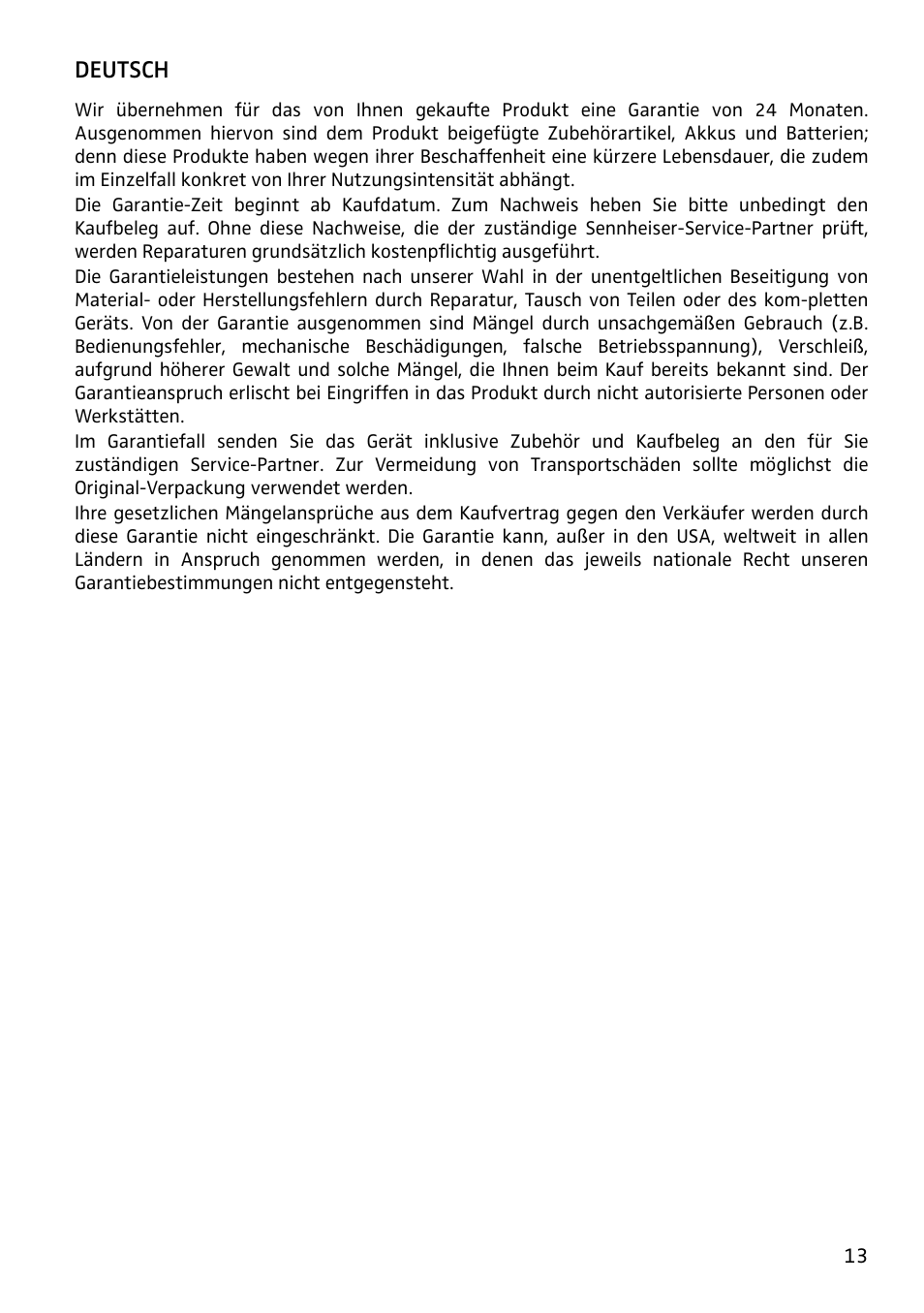 Garantie | Sennheiser Antenna Splitter ASP 2 User Manual | Page 11 / 49