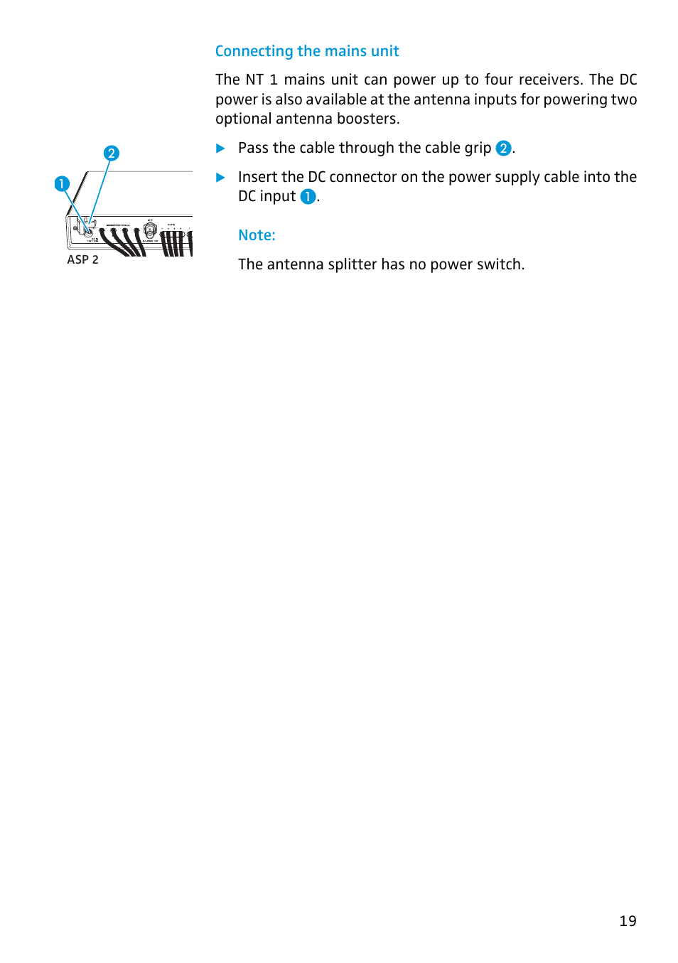 Connecting the mains unit | Sennheiser Antenna Splitter ASP 2 User Manual | Page 19 / 49